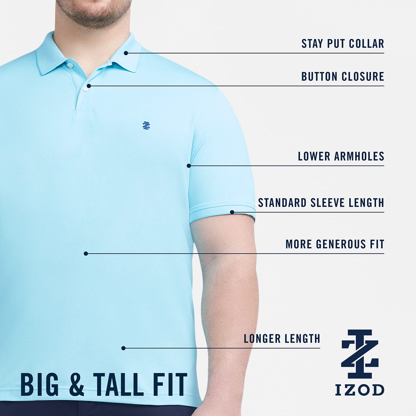 IZOD Men's Big and Tall Advantage Performance Short Sleeve Polo Shirt, Fairy Tale, X-Large Tall
