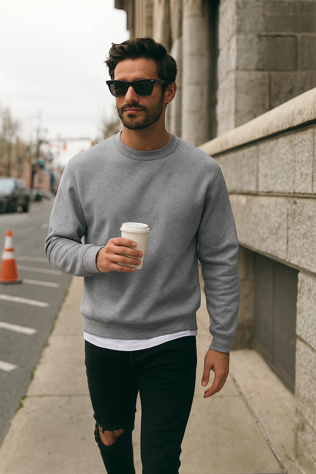 JustBlanks Fleece Sweatshirt for Men Tall Men’s Sweatshirt Crewneck Sweatshirt Relaxed-Fit Pullover Sweatshirt - Athletic Heather - 2XLT