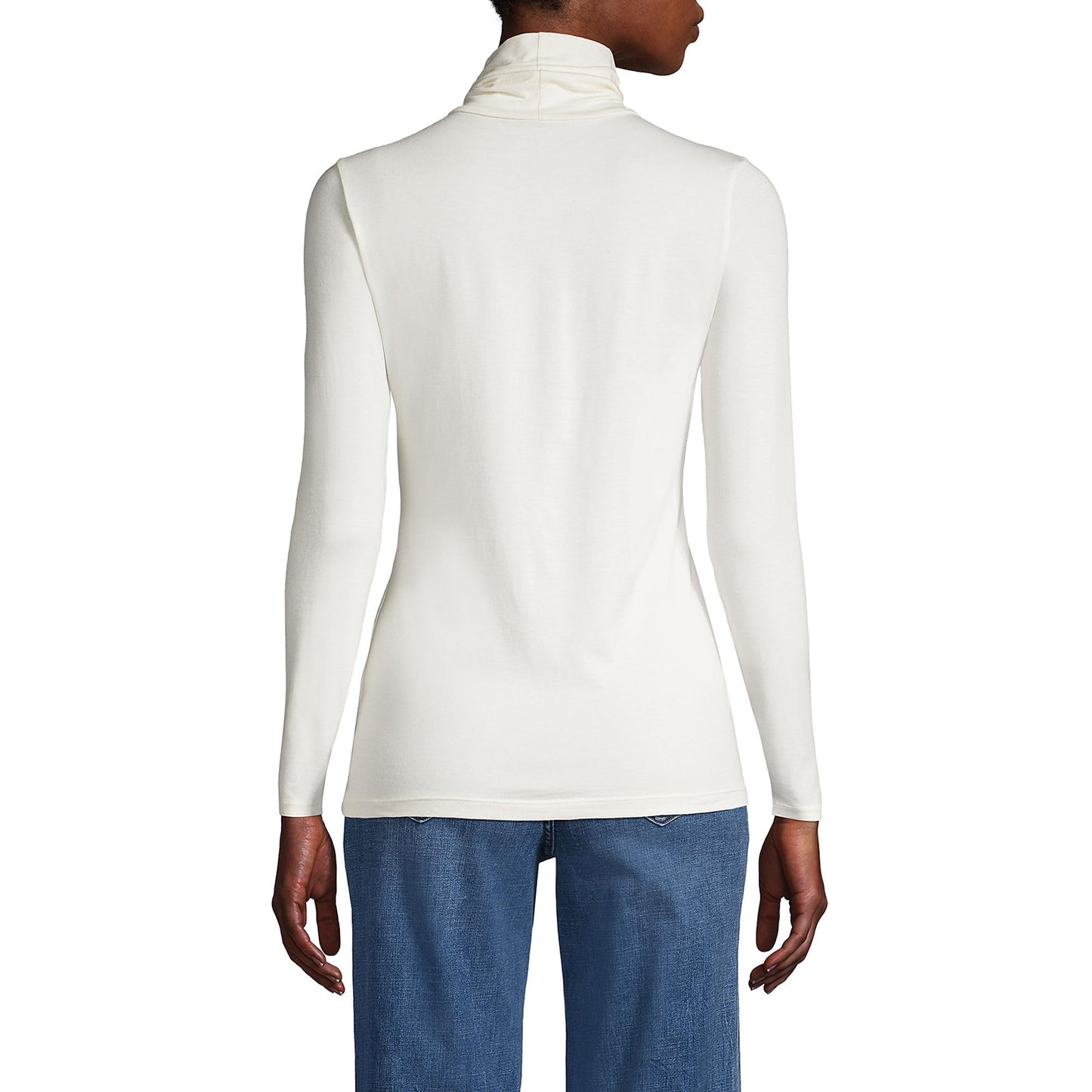 Lands' End Womens Long Sleeve Shaped LWCM Turtleneck Ivory Tall Medium