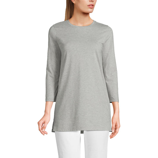 Lands' End Womens 3Q Cotton Supima Crew Neck Tunic Gray Heather Tall Medium