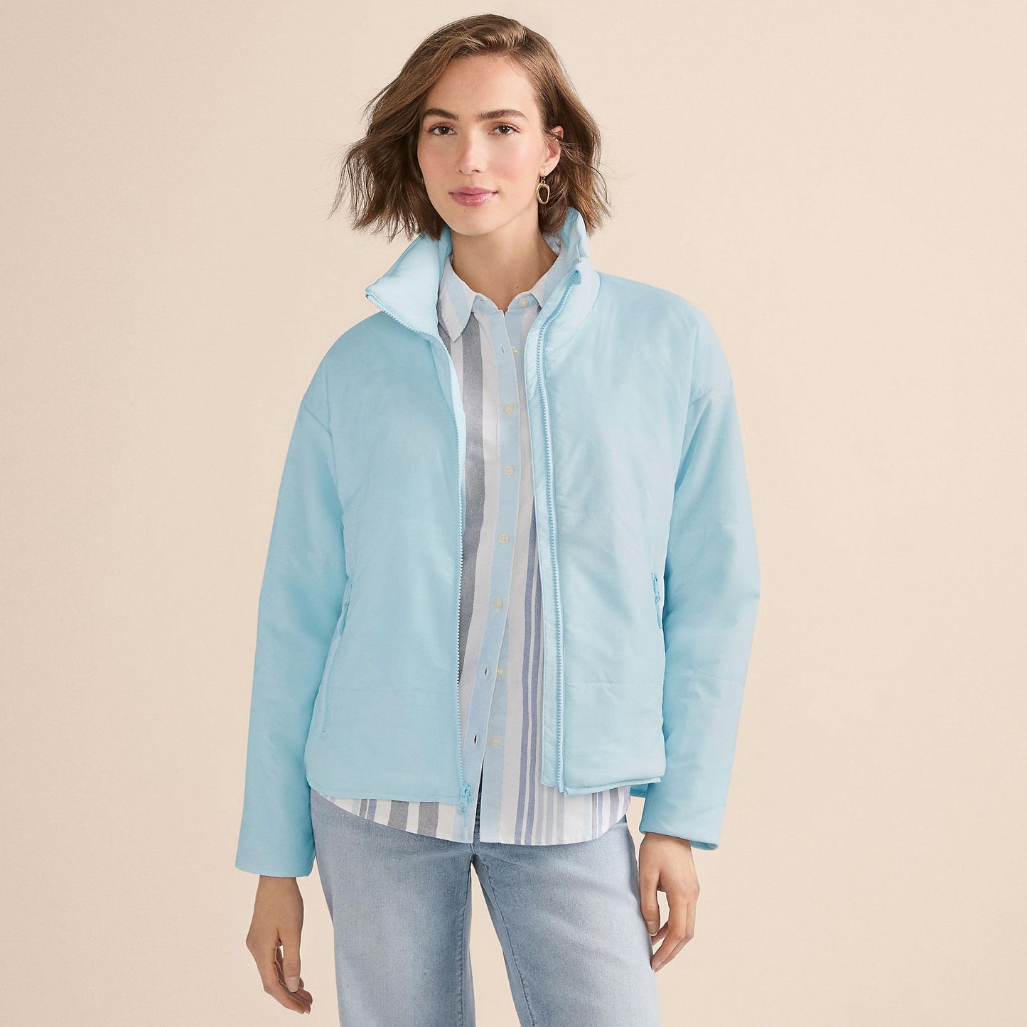 Lands' End Women's Tall WanderFree Insulated Jacket Medium Sunwashed Blue