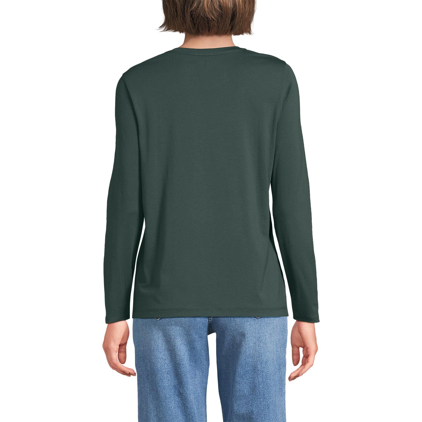 Lands' End Womens Long Sleeve Relaxed Supima Cotton Crew Neck T Shirt Evening Forest Tall X-Large