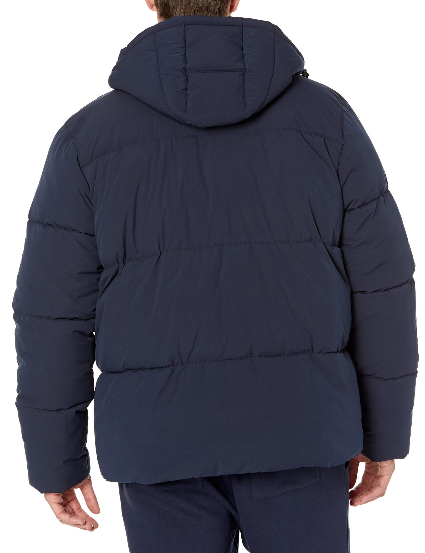 Amazon Essentials Men's Mid-Length Hooded Puffer Coat (Available in Big & Tall), Navy, 6X-Large Big Tall