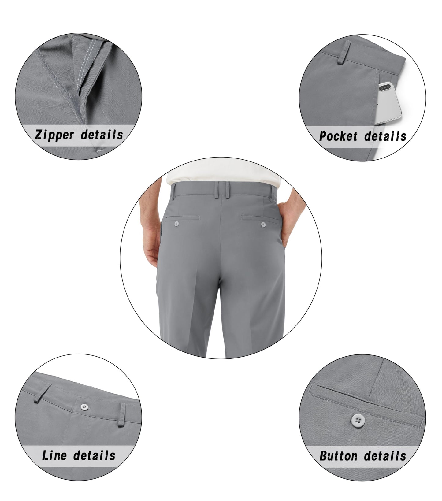 Men's Tall Classic Fit Flex Flat Front Dress Pants Formal Pants for Business & Office Grey