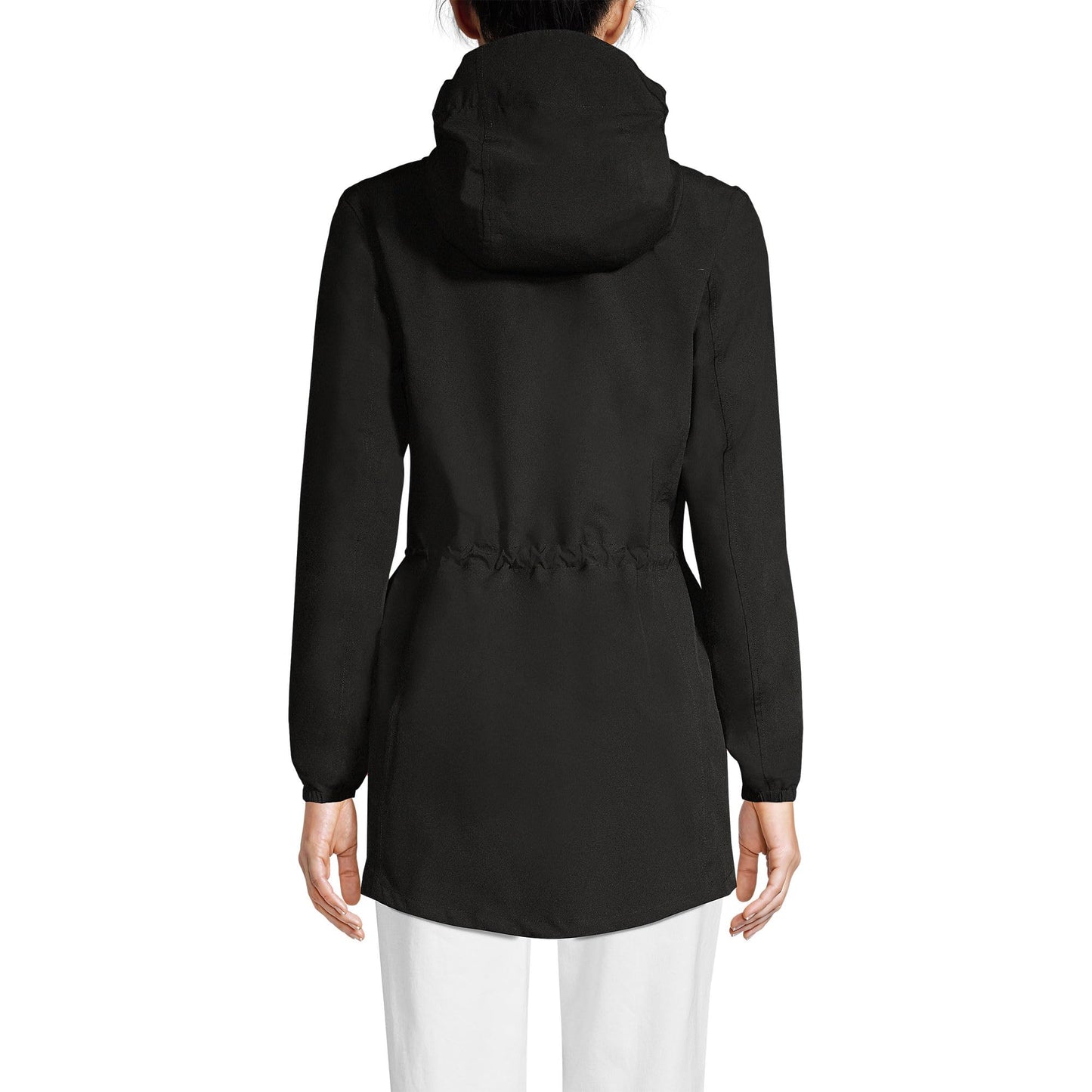 Lands' End Womens Packable Waterproof Raincoat Black Tall Medium