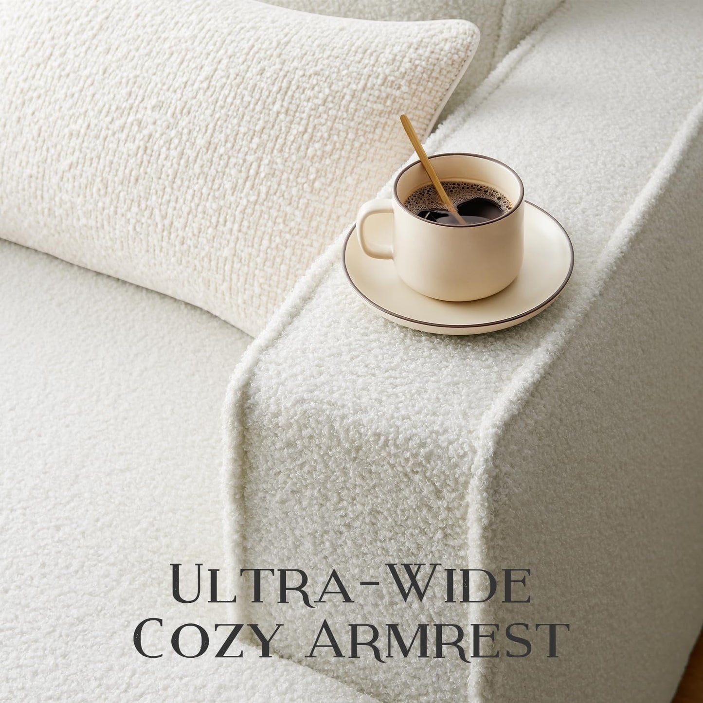 Couches for Living Room, 85” Cloud Couch in Soft Teddy Fleece, Removable Cover, Easy Assembly, Modern Sofa for Living Room/Bedroom/Office/Apartment, Beige