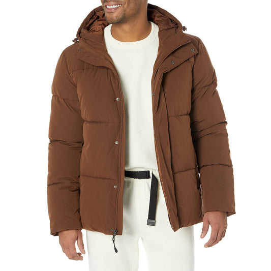 Amazon Essentials Men's Mid-Length Hooded Puffer Coat (Available in Big & Tall), Deep Brown, 3X-Large Big Tall