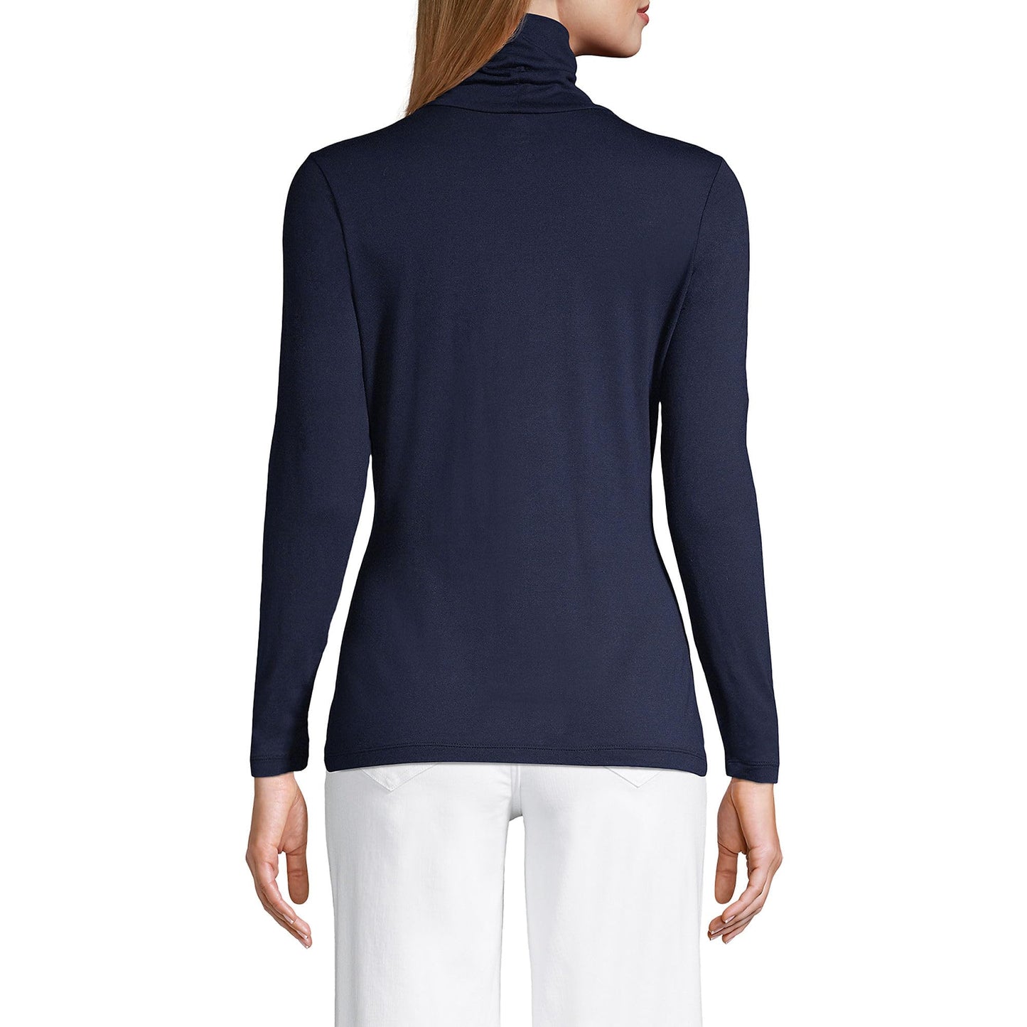 Lands' End Womens Long Sleeve Shaped LWCM Turtleneck Radiant Navy Tall Medium