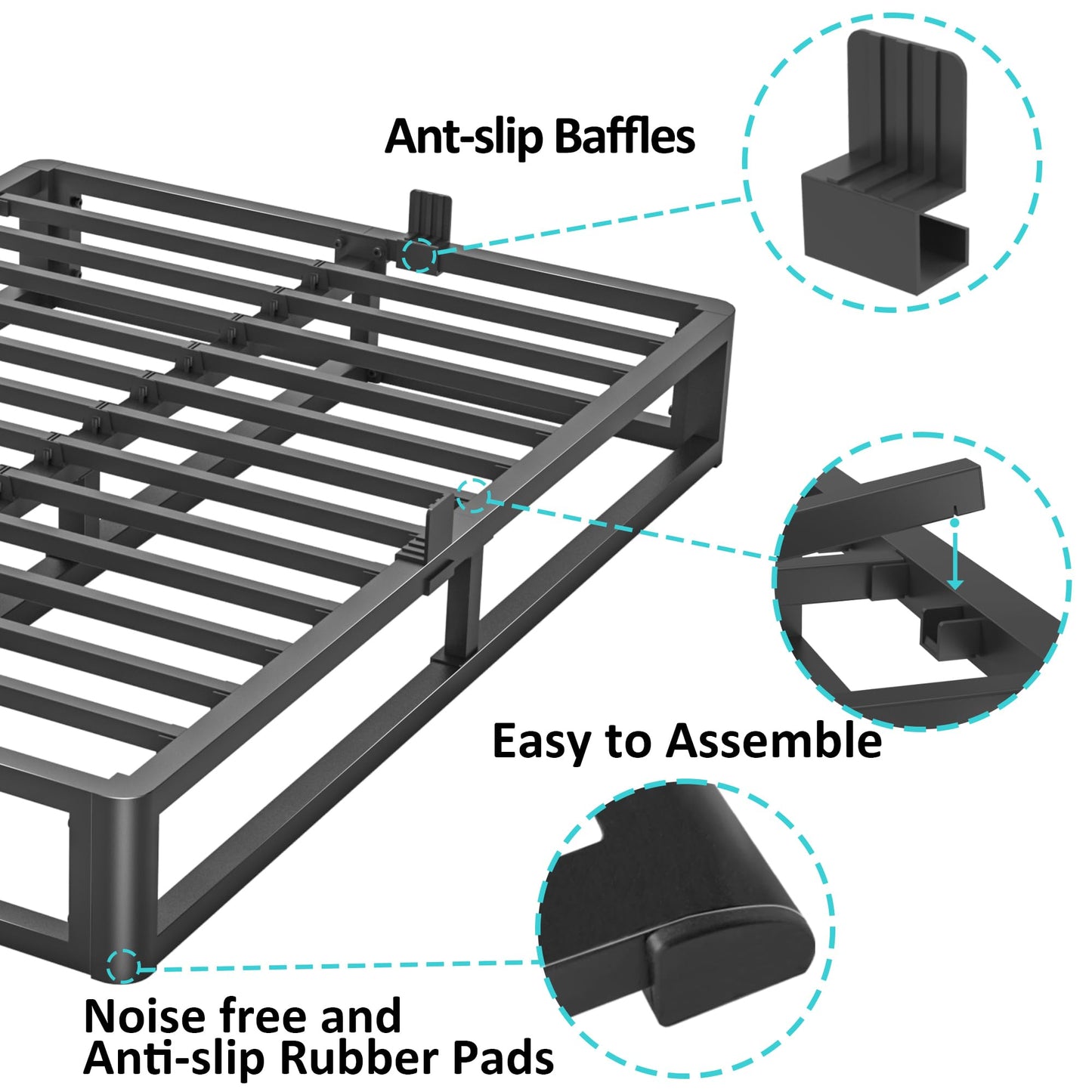 Firpeesy Upgrade Anti Bending and Round Corner Legs 10 inch Metal California King Bed Frame 3500 LBS Heavy Steel Slats Support Platform Bed Frame No Box Spring Needed Platform Noise Free Easy Assembly