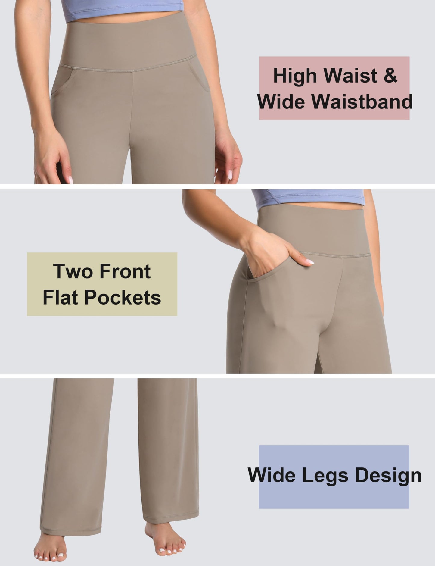 BUBBLELIME 29"/31"/33"/35"/37" Women's Wide Legs Yoga Pants Loose Lounge Sweatpants - Wide Legs_Dark_Khaki L_37" Inseam(1)