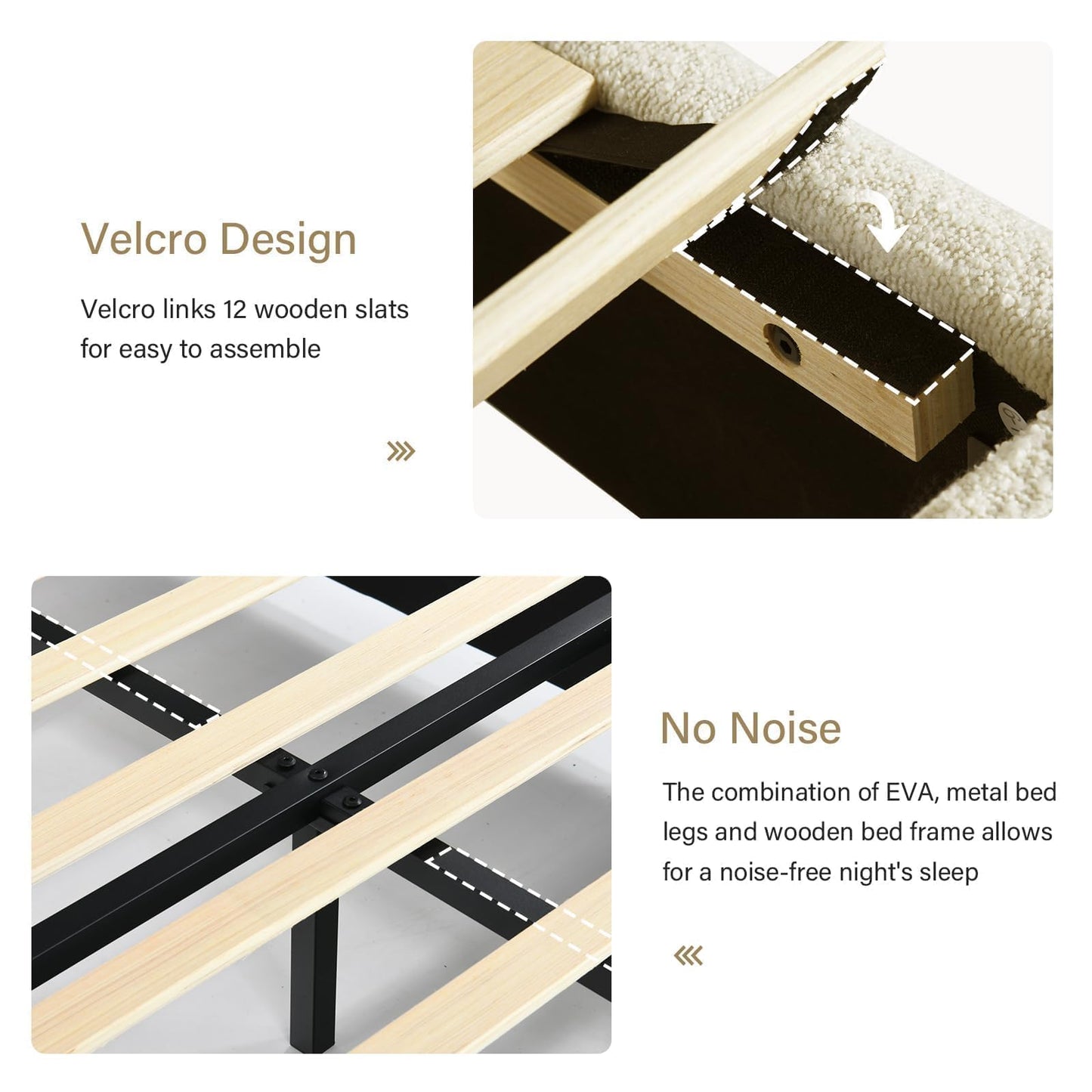 BarnFurin Boucle Upholstered California King Bed Frame/Soft Rounded Corners Headboard/Low Profile Bed Frame/No Box Spring Needed/Cream