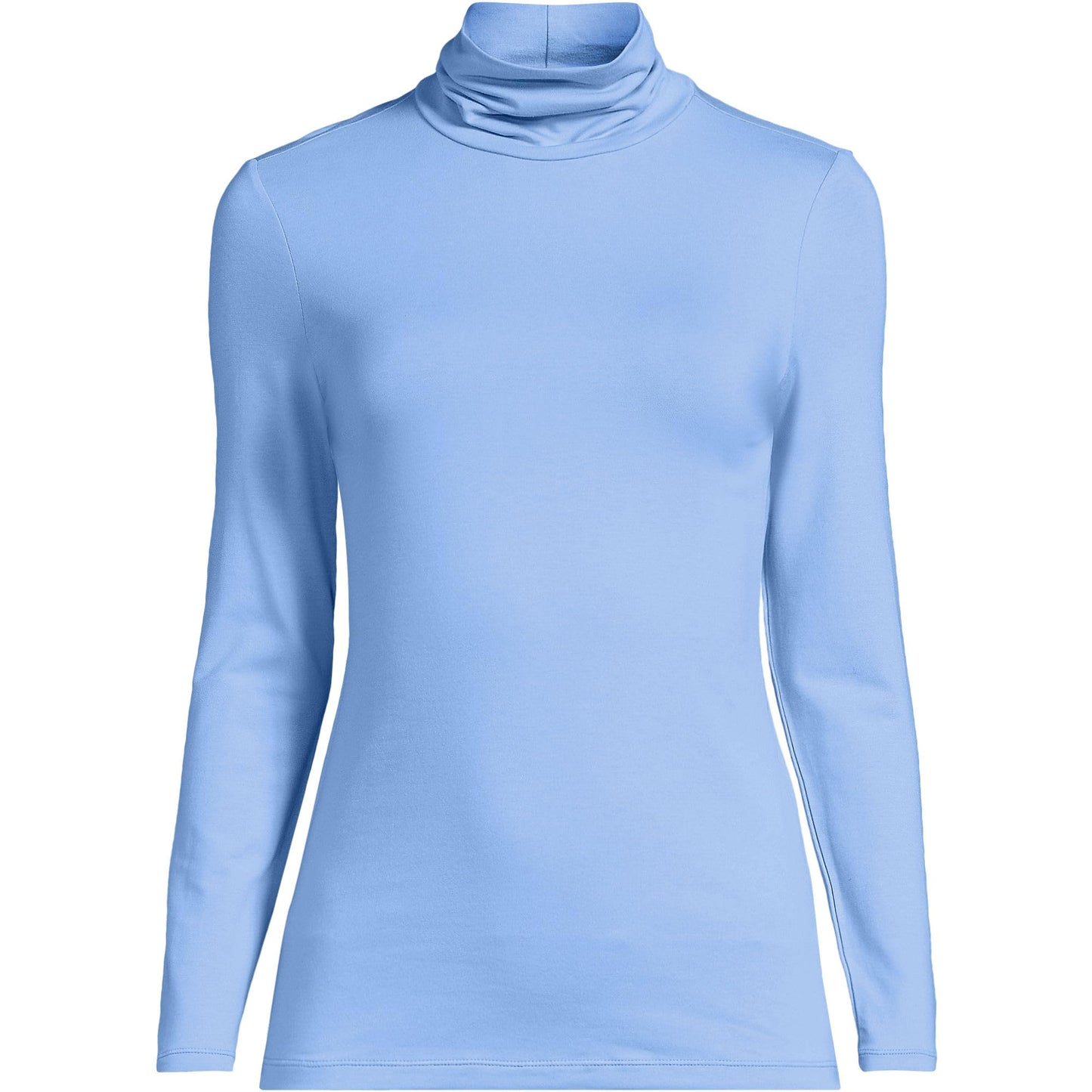 Lands' End Womens Long Sleeve Shaped LWCM Turtleneck Clear Blue Sky Tall Large