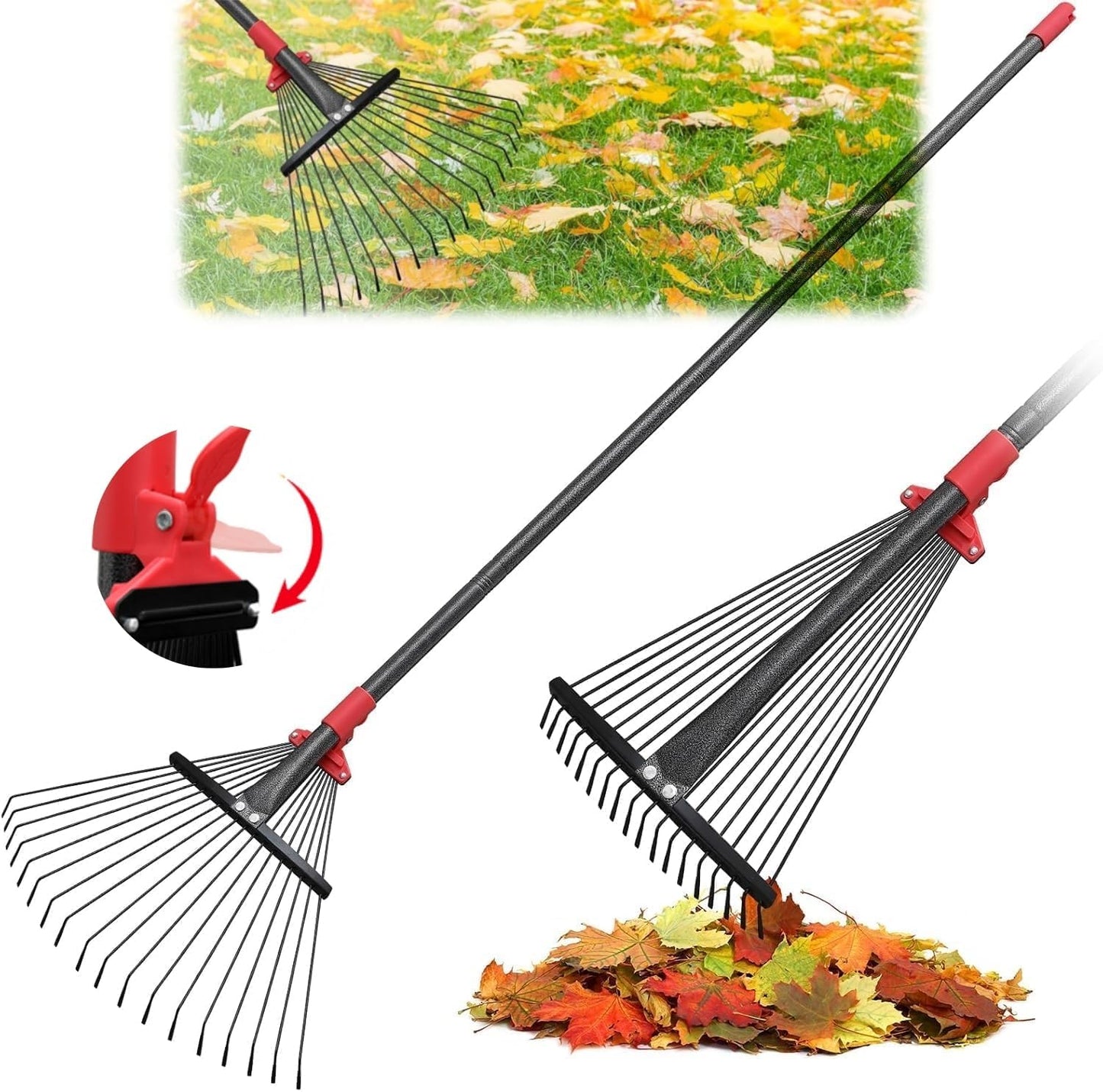 TAILERNRUYE 91 Inch Rake for Leaves , Adjustable 18 Tines with Expandable Head 9-18in Grass Rake Heavy Duty Metal Rakes for Women Children Yard Gardener Gardening Grass Debris Lawns