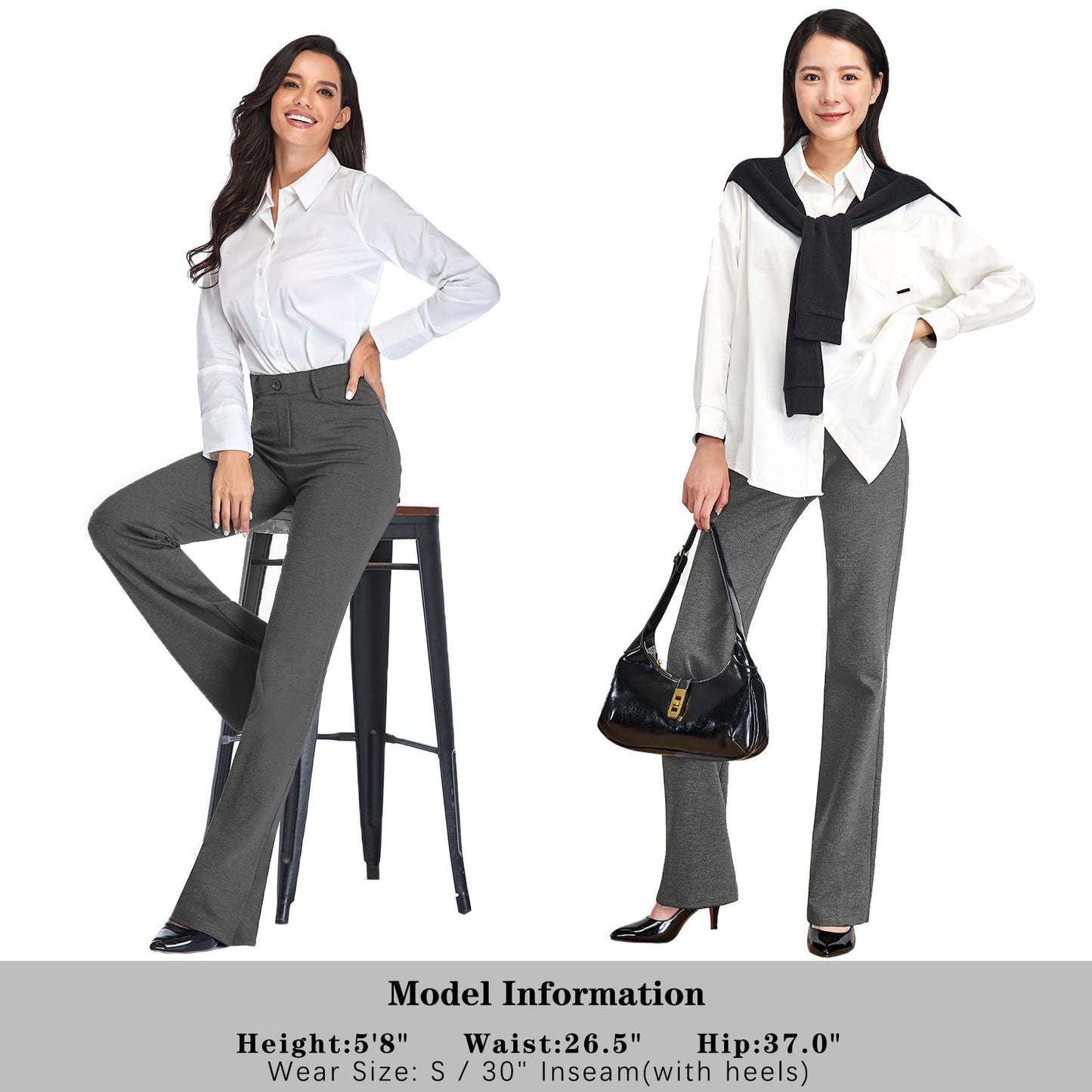 Tapata Women's 28''/30''/32''/34'' Stretchy Bootcut Dress Pants with Pockets Tall, Petite, Regular for Office Work Business 34",New Charcoal,XXL