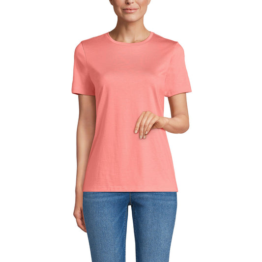 Lands' End Womens Short Sleeve Relaxed Supima Cotton Crew Neck T Shirt Coral Clay Tall X-Large
