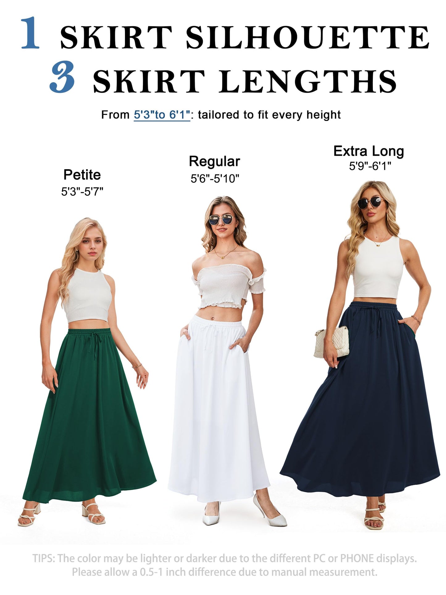 Tapata Tall Womens Flowy Maxi Skirt Extra Long High Waist Elastic Drawstring Summer Pleated Skirts with Pockets, Navy Blue, XXL