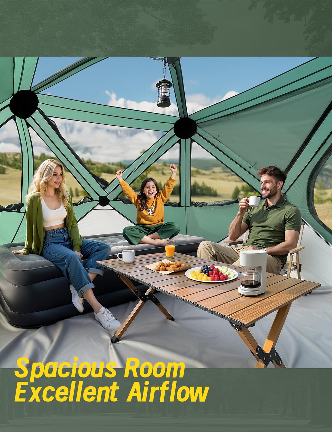 Camping Tent for 4 Person, Pop up Tents, 4 Person Tent for Camping, Setup in 60 Seconds, Water-Resistant Windproof Hub Tents, Portable Instant Cabin with Removable Floor