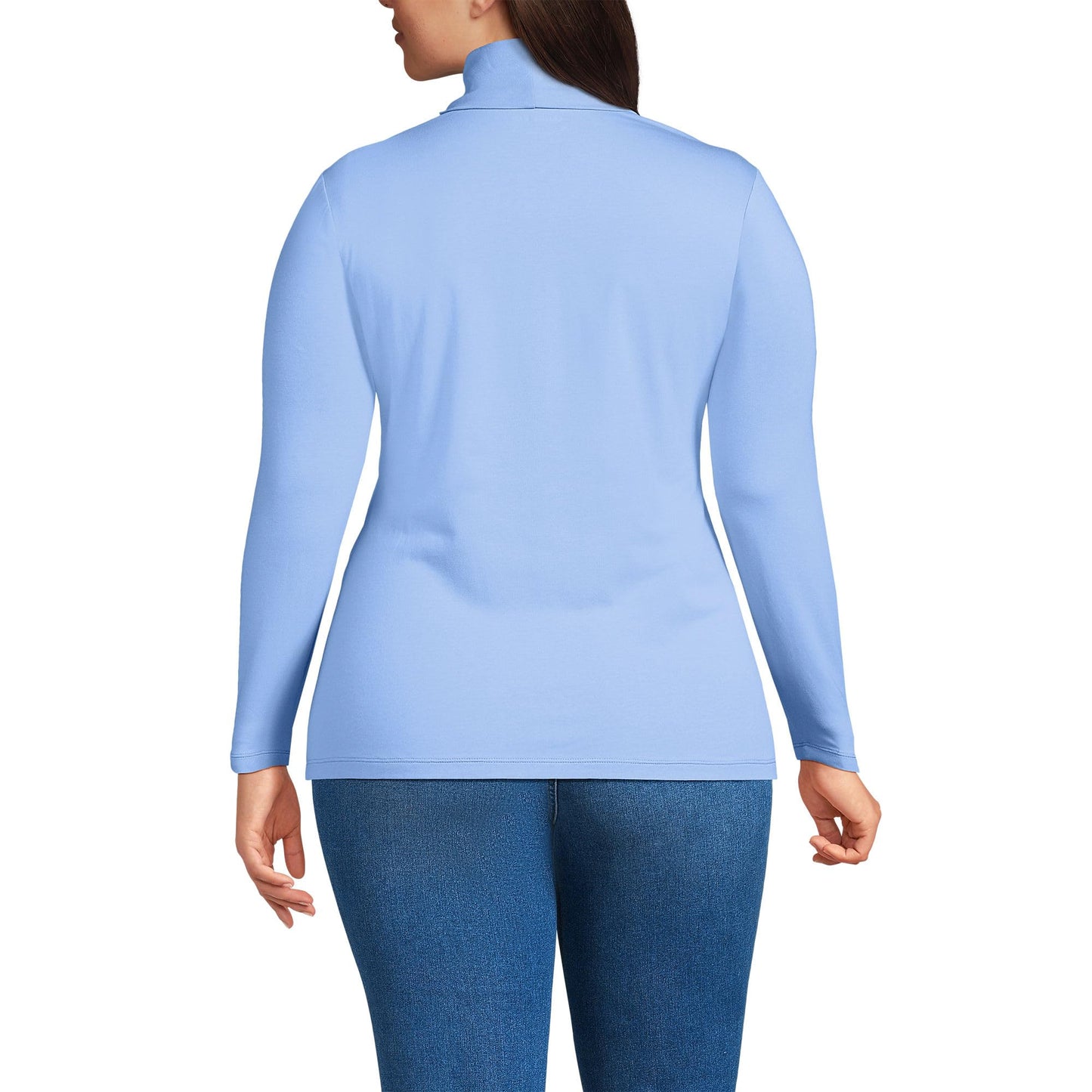 Lands' End Womens Long Sleeve Shaped LWCM Turtleneck Clear Blue Sky Tall Large
