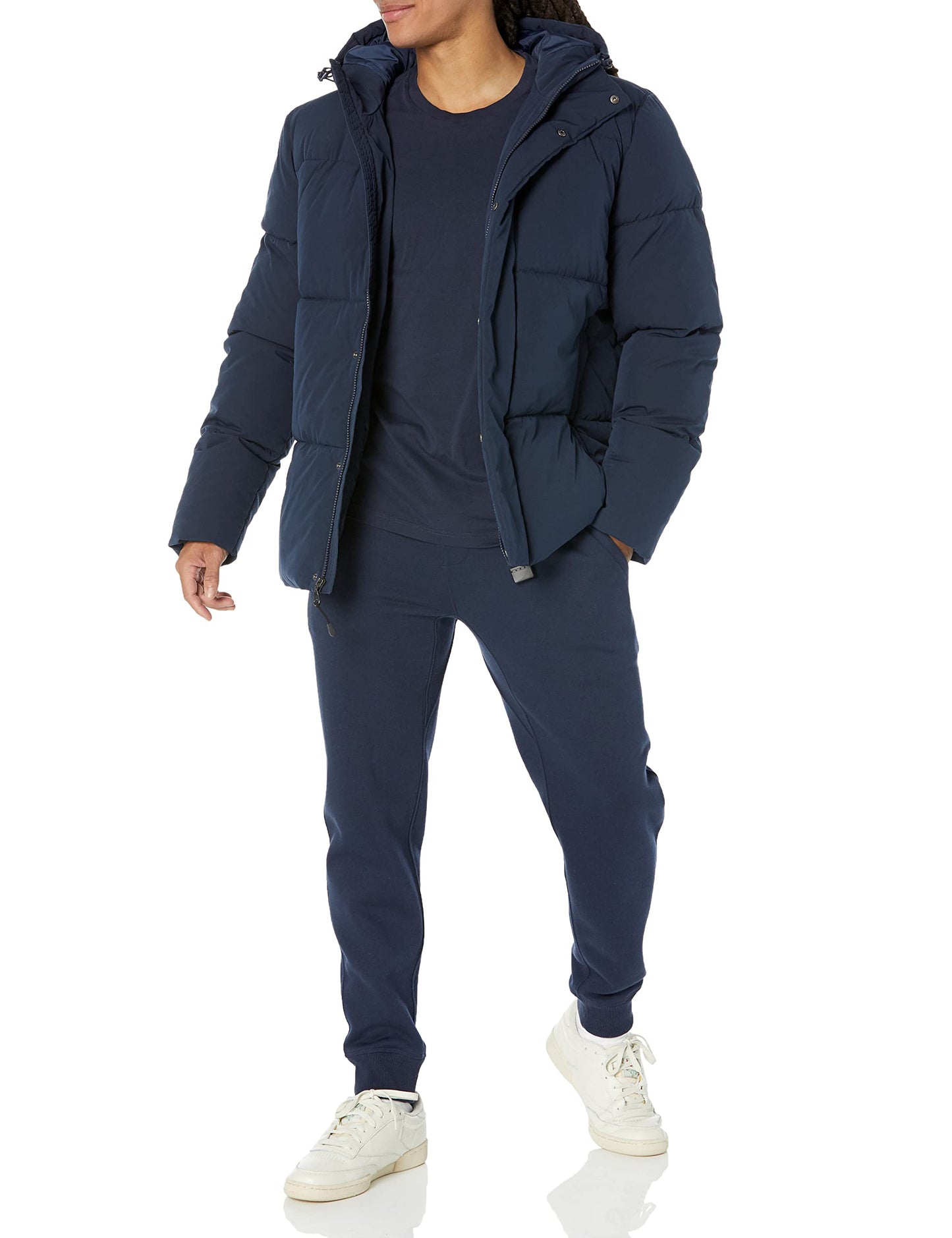 Amazon Essentials Men's Mid-Length Hooded Puffer Coat (Available in Big & Tall), Navy, 3X-Large Big Tall