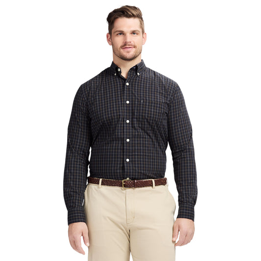 IZOD Men's Big and Tall Performance Comfort Long Sleeve Gingham Button Down Shirt, Anthracite Checker