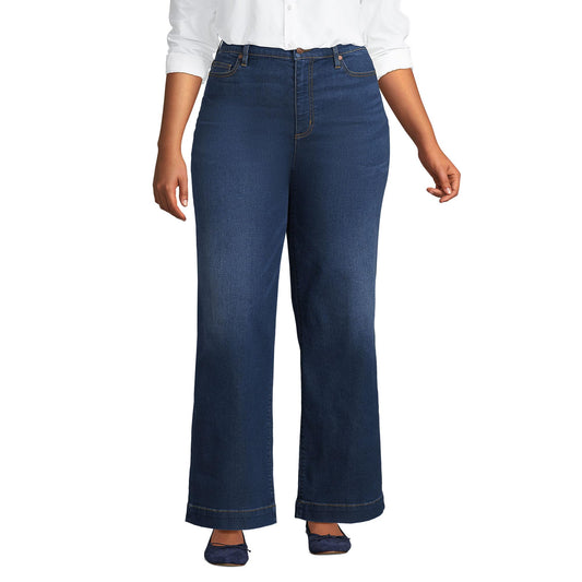 Lands' End Womens Recover HR Wide Leg Blue Jeans Royal Indigo Regular 4 32