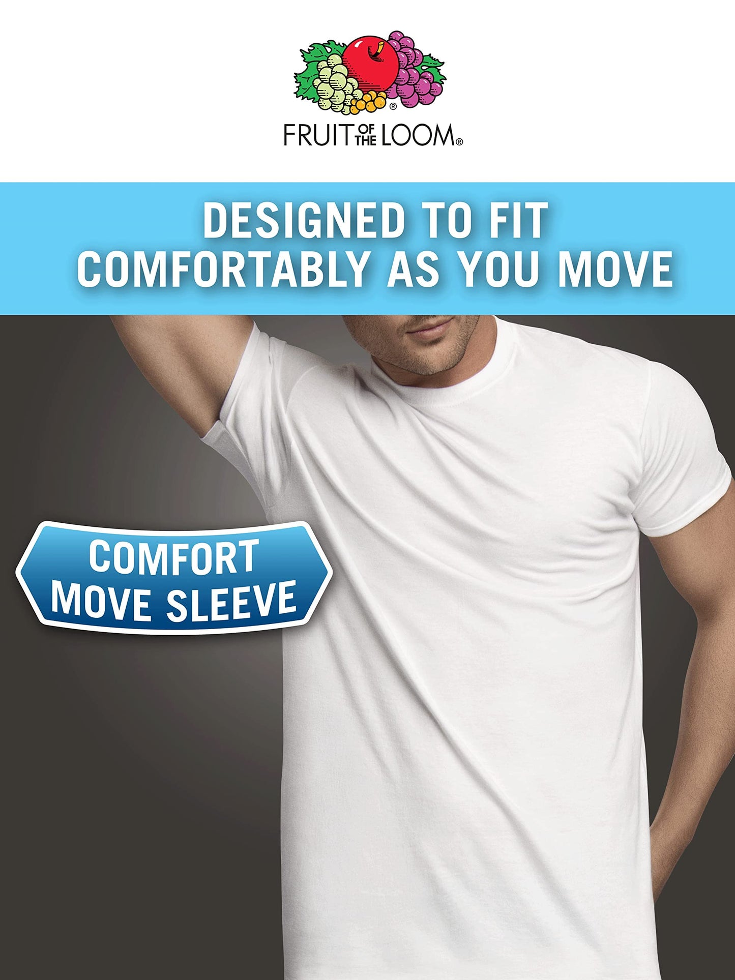 Fruit of the Loom Men's Stay-Tucked Cotton Crew Undershirts, Tall Man, White, 6-Pack, Large