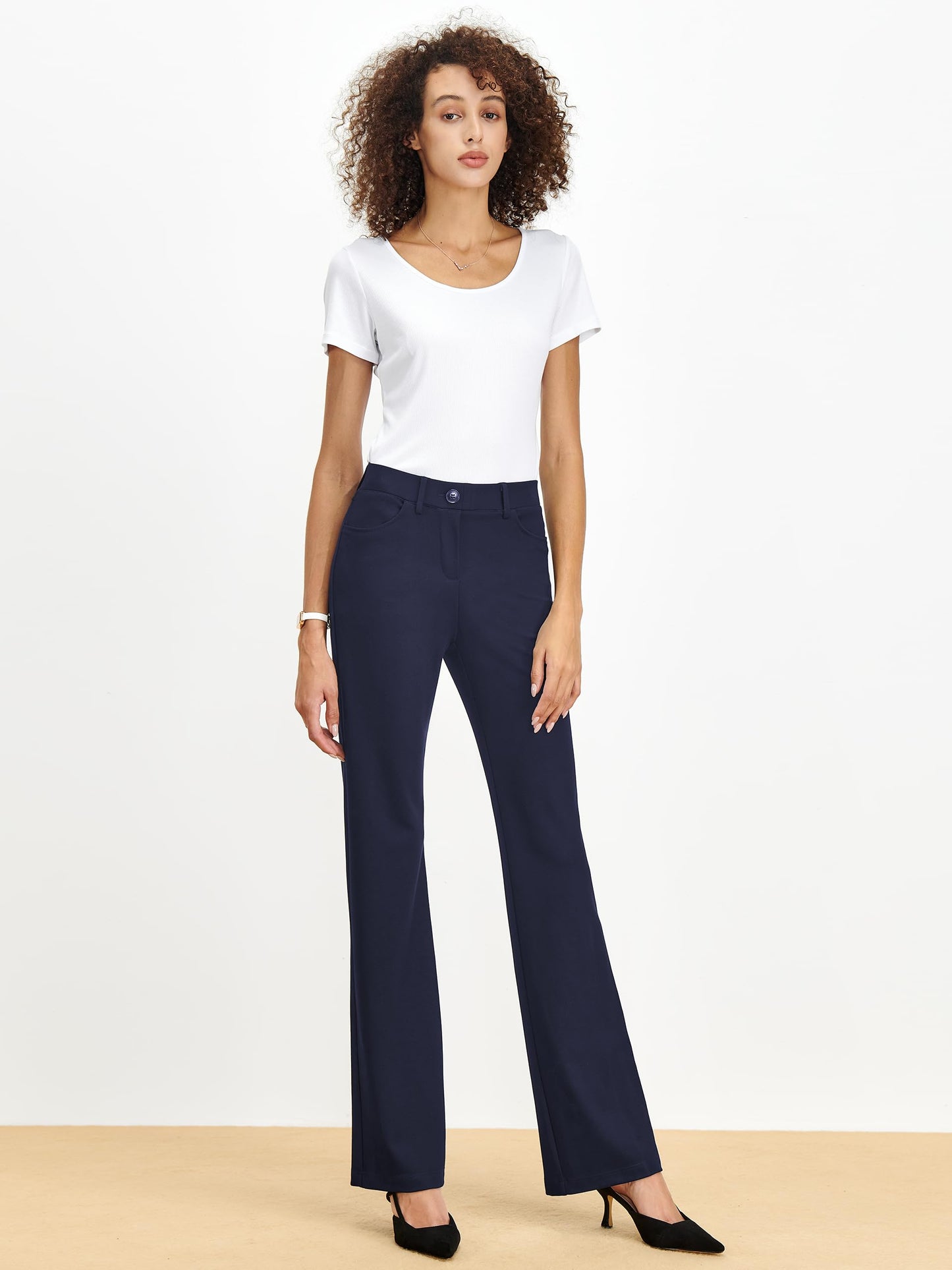 Tapata Women's 28''/30''/32''/34'' Stretchy Bootcut Dress Pants with Pockets Tall, Petite, Regular for Office Work Business 34", Navy Blue, XXL
