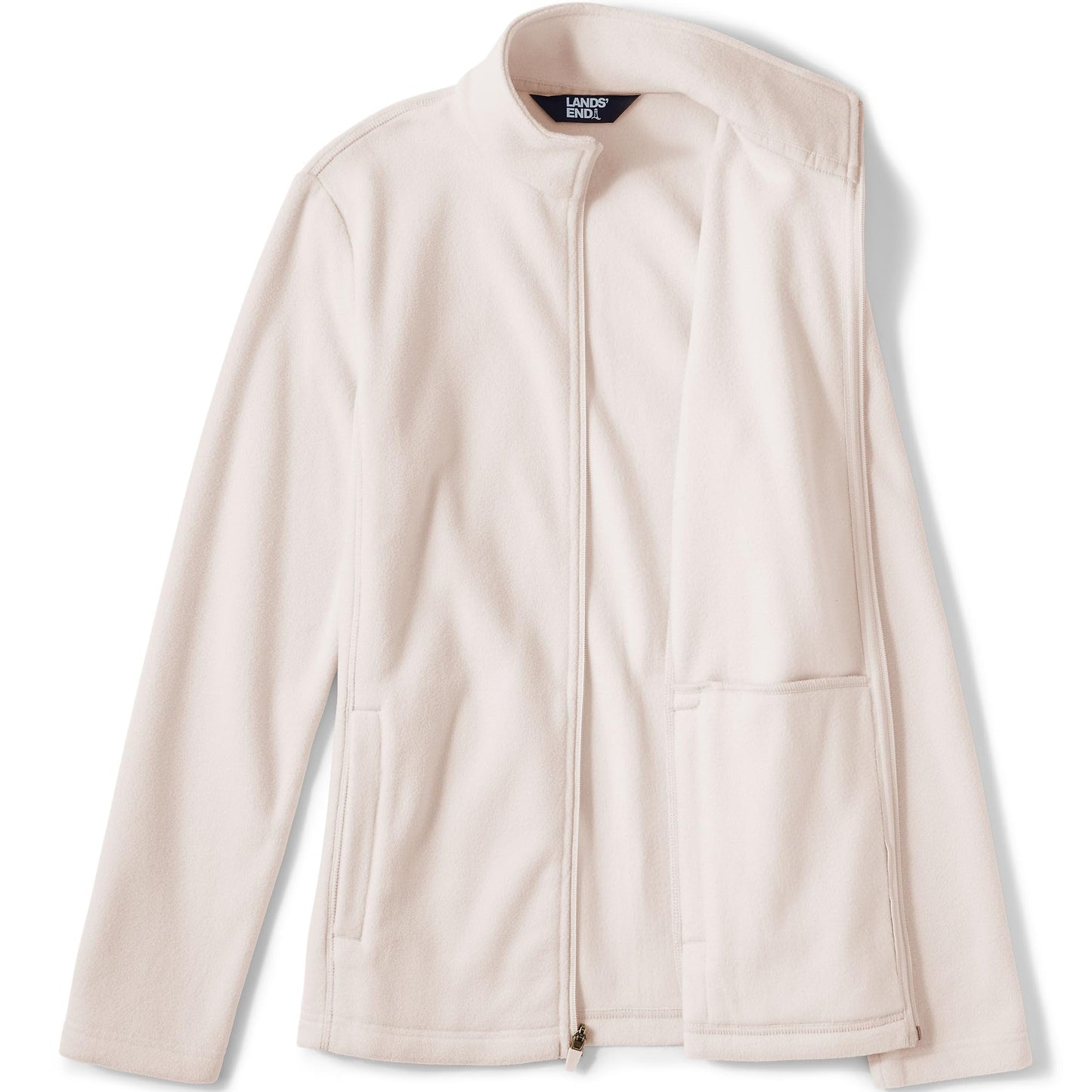 Lands' End Womens Full Zip Fleece Jacket Ivory Latte Tall Large