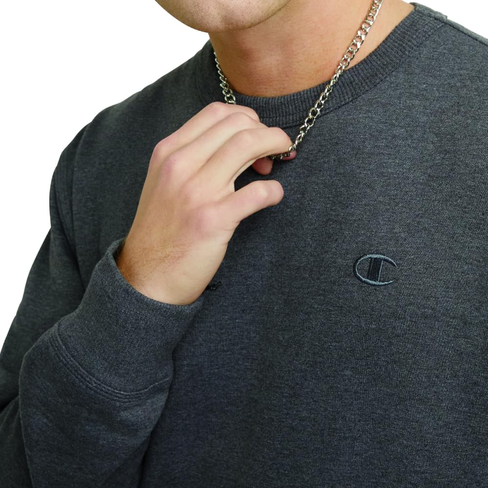 Champion Men's Crewneck Fleece Sweatshirt, Standard Fit, Midweight, Available in Regular and Big, Granite Heather-C Logo, 3X-Large Tall