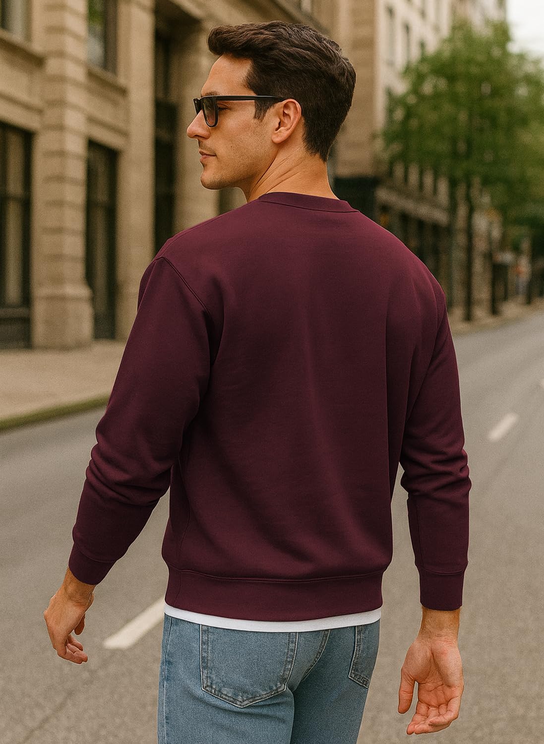 JustBlanks Fleece Sweatshirt for Men Tall Men’s Sweatshirt Crewneck Sweatshirt Relaxed-Fit Pullover Sweatshirt - Maroon - 3XLT