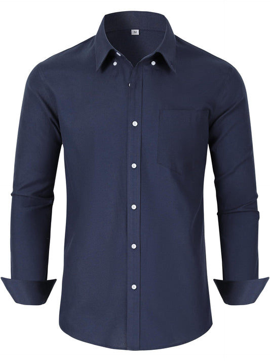 GIANZEN Navy Button Down Shirt Men Blue Mens Dress Long Sleeve Men's Oxford Shirts Clothing Untucked for Big and Tall Navy Blue Size XL Tall