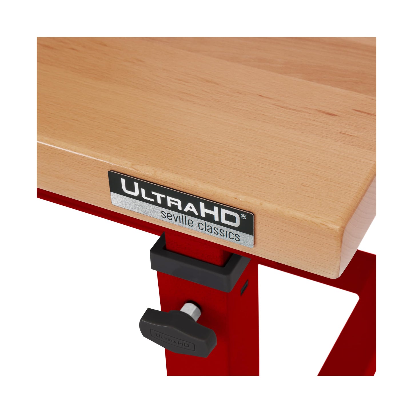 Seville Classics UltraHD Heavy Duty Workbench Table w/Solid Wood Top, 1000 lbs. Weight Capacity Workstation for Garage, Warehouse, Workshop, Red, 60" W x 24" D x 28.5" to 42" H Desktop