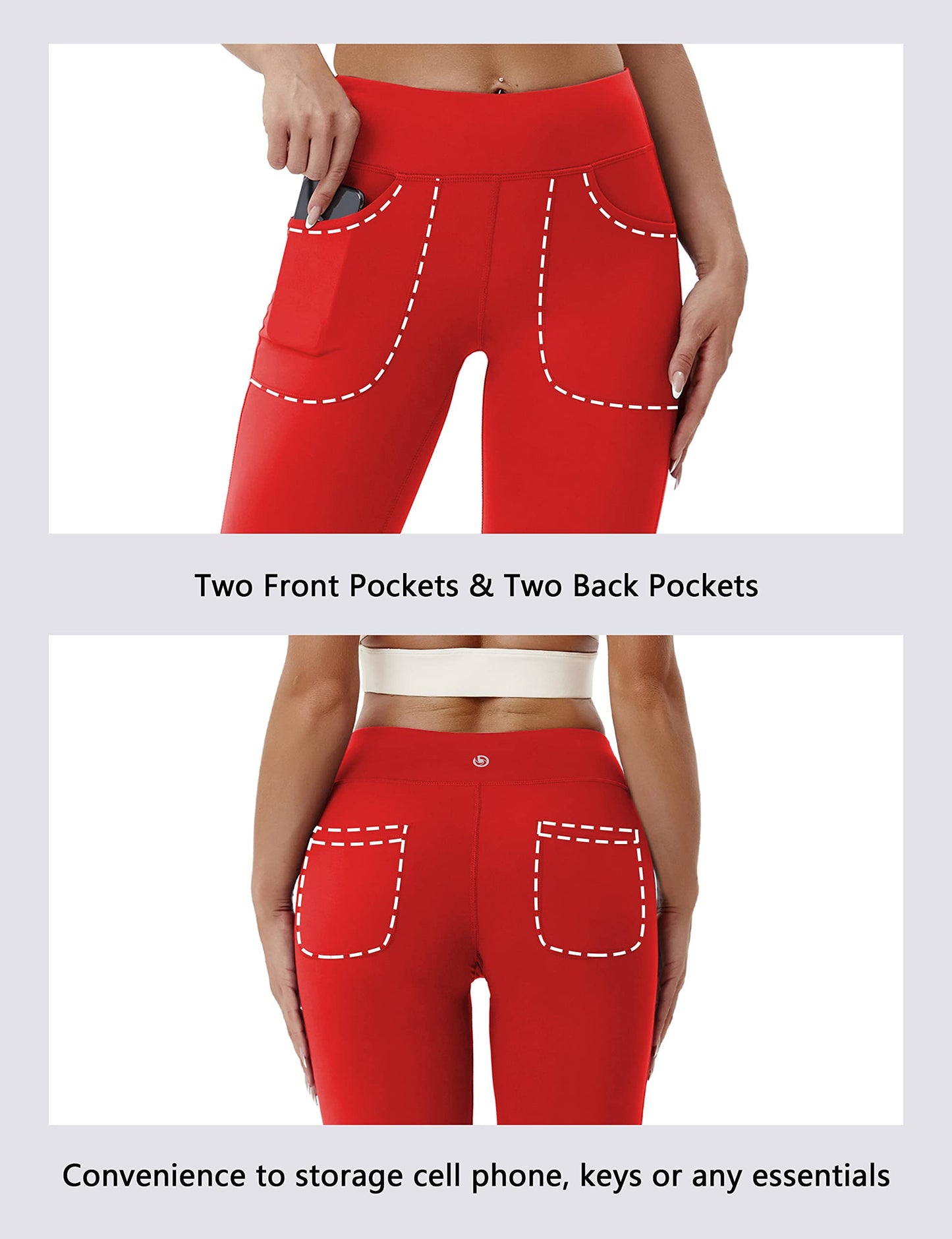 BUBBLELIME 29"/31"/33"/35" 4 Styles Women's High Waist Bootcut Yoga Pants - Out Pockets_Scarlet M-35 Inseam
