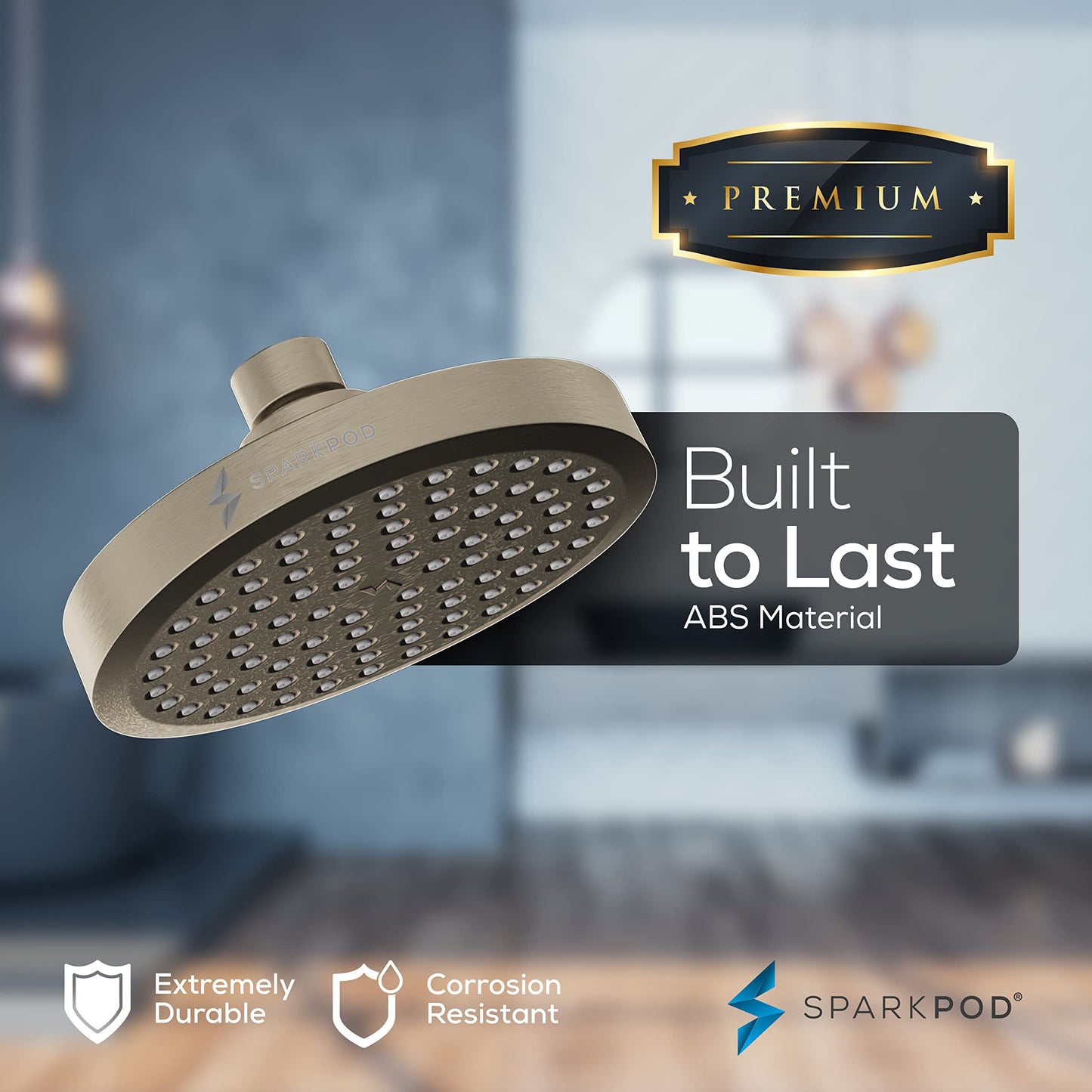SparkPod Round Rain Shower Head with Extension Arm - Height Adjustable Shower Head with High Pressure Performance - Easy 1-Minute Installation (11" Arm Extension, Elegant Brushed Nickel)