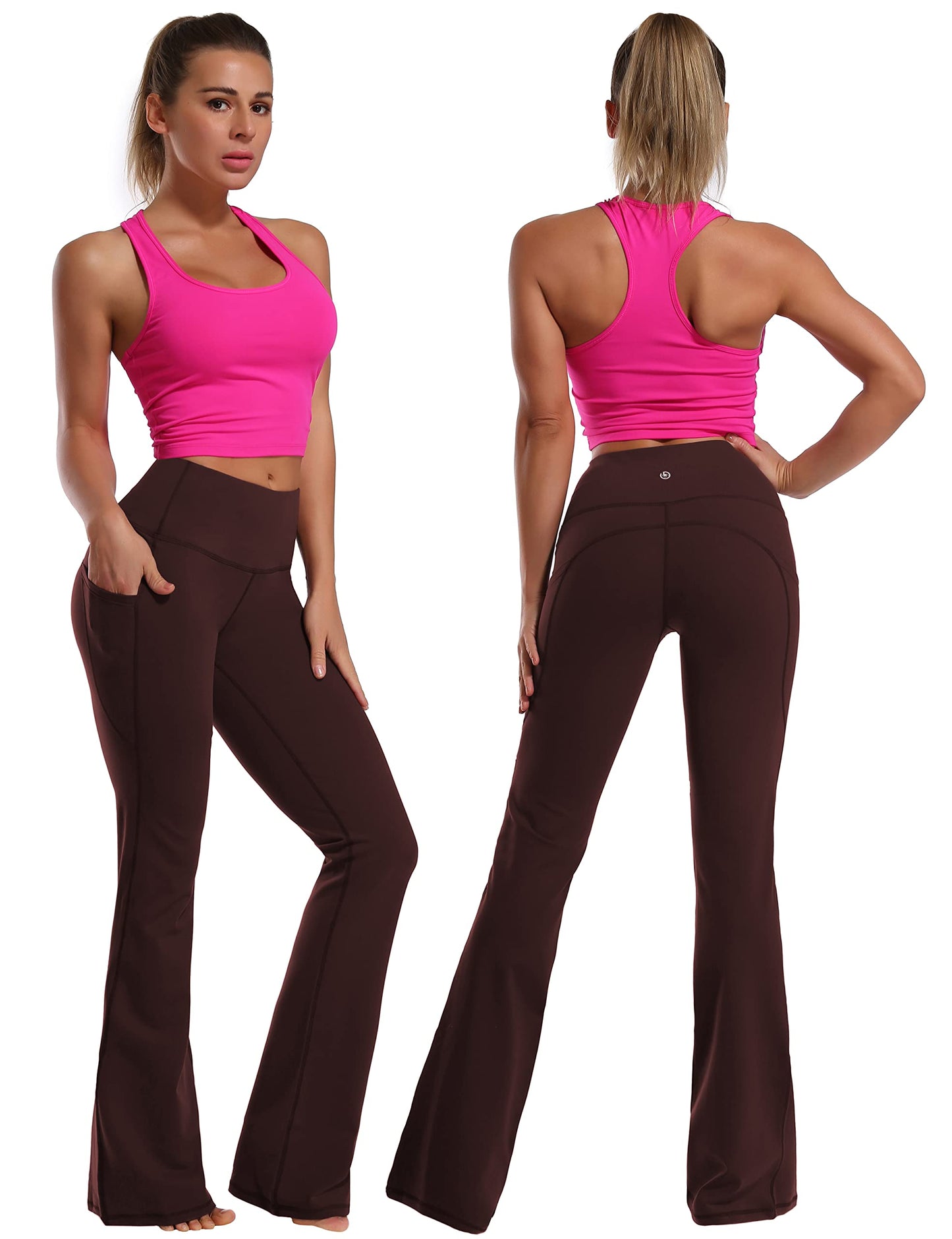 BUBBLELIME 29"/31"/33"/35" 4 Styles Women's Bootcut Yoga Pants Tummy Control - Side Pockets_MAHOGANYMAROON M_35" Inseam