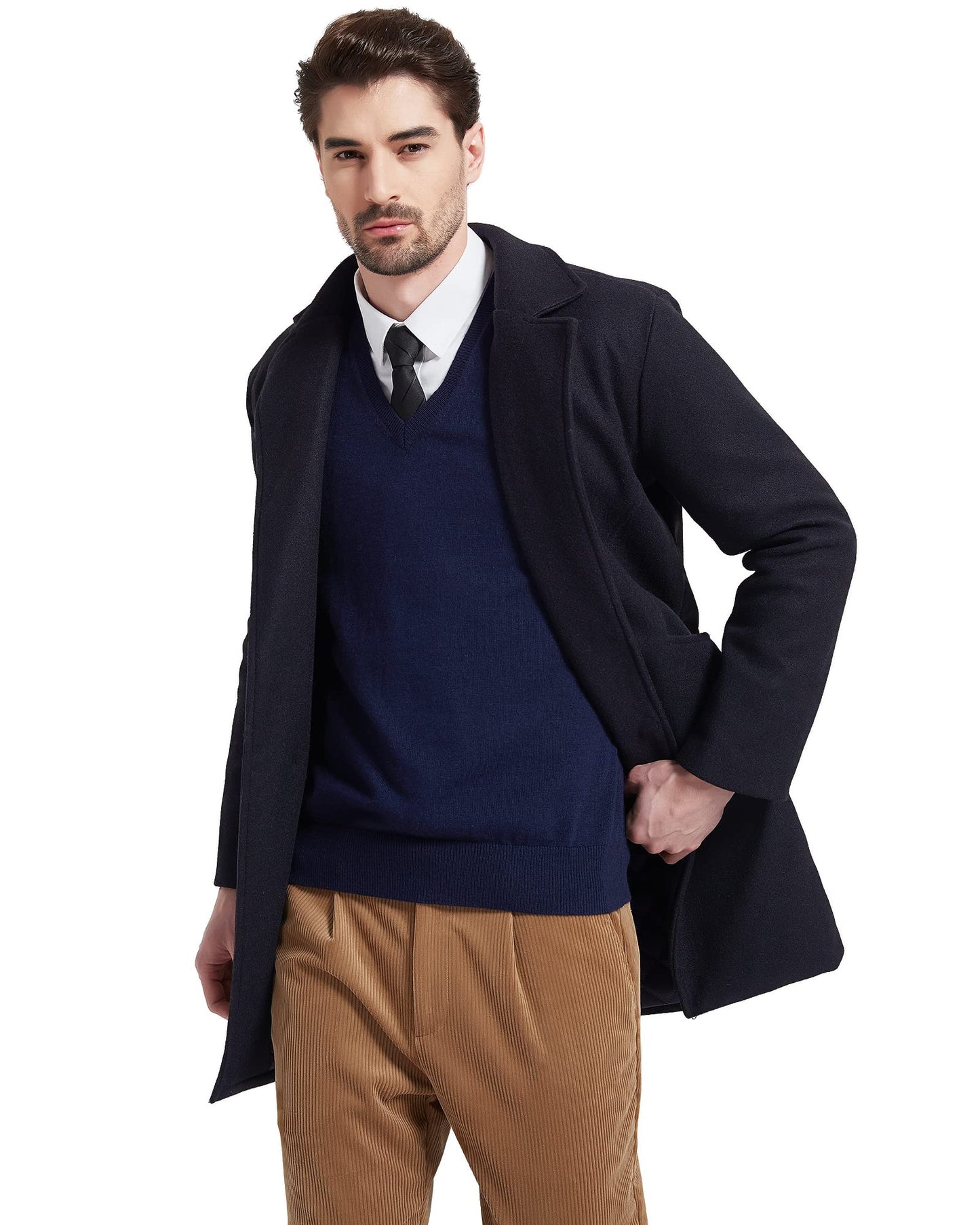 Kallspin Men's Big & Tall Wool Blended Vest Sweater Relaxed Fit V Neck Sleeveless Knitted Pullover (Navy Blue L-Tall)