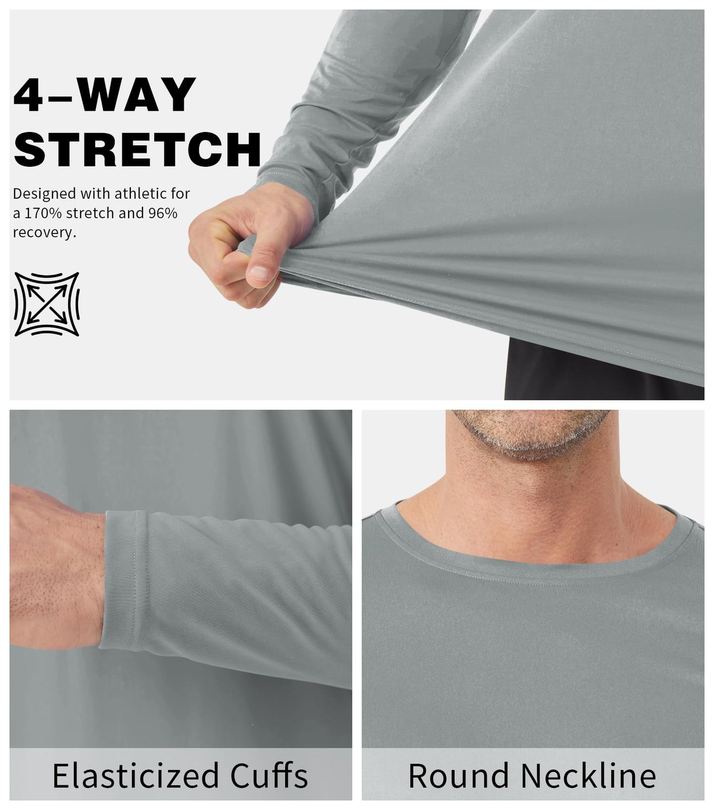 Men's Tall Rash Guard Long Sleeve T Shirts - UPF 50+ Sun Protection Tee Shirt for Fishing, Swim, Hiking Grey