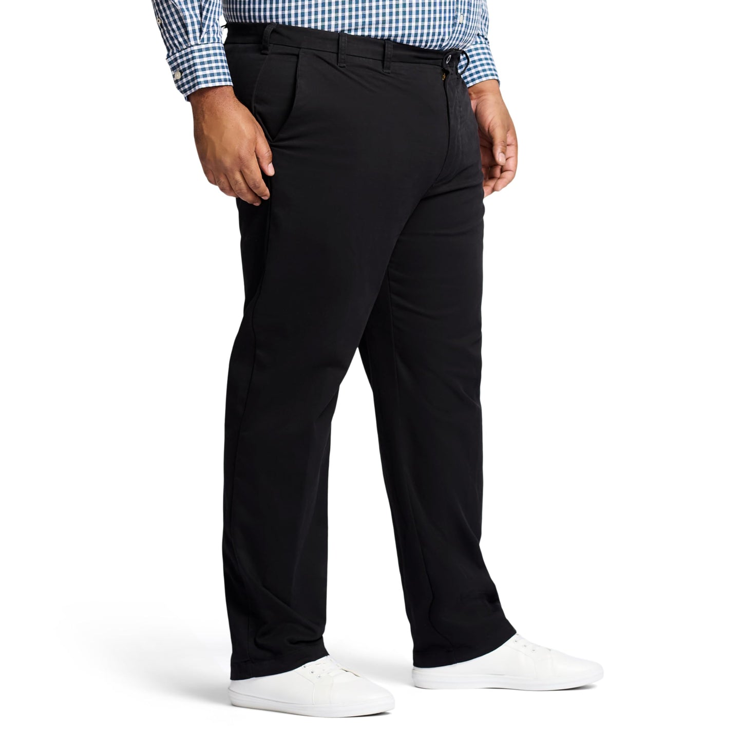 IZOD Men's Big and Tall Performance Stretch Flat Front Pant, Black, 42 36