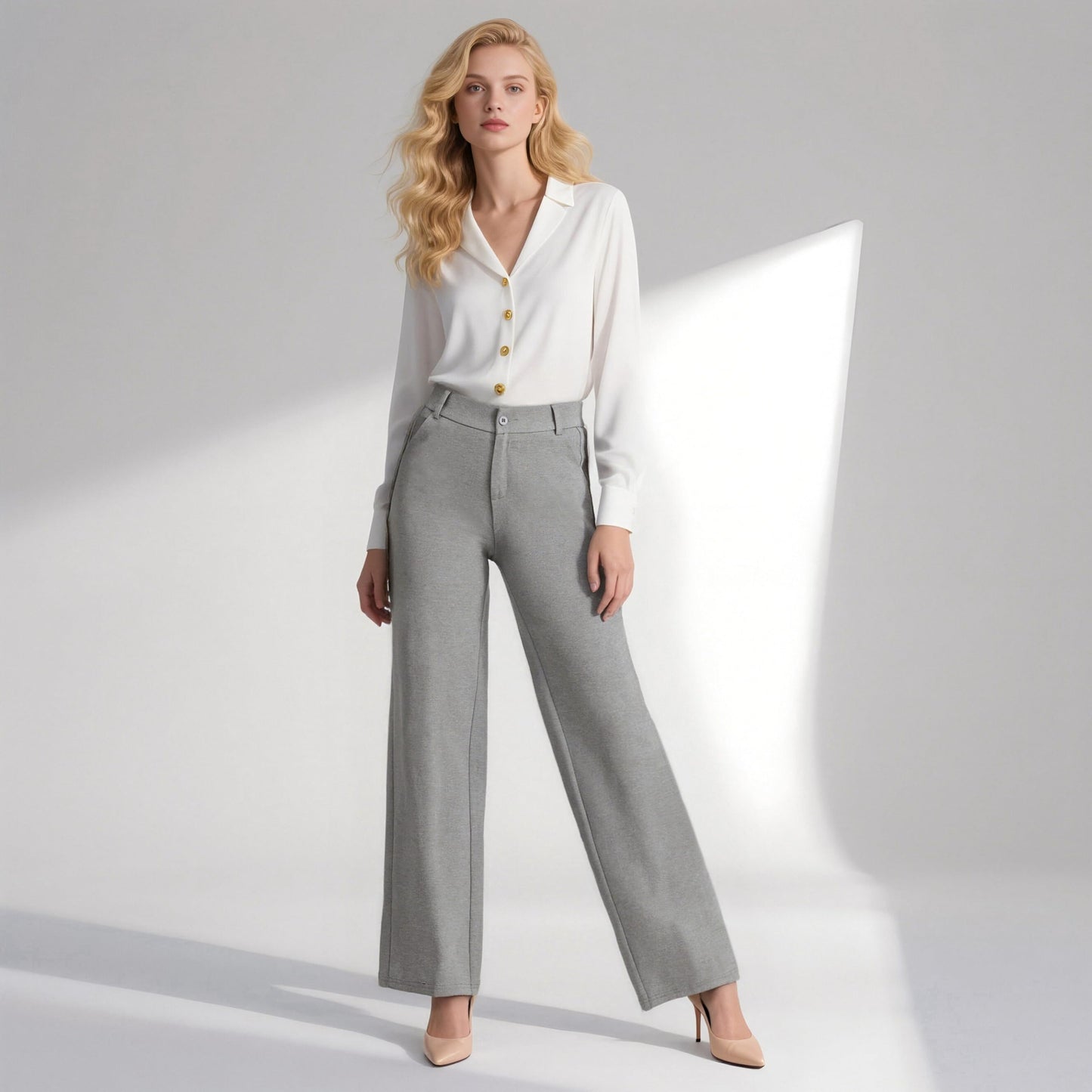 iChosy Womens High Waist Wide Straight Leg Trousers Casual Slacks Dress Pants with Pockets Grey 12 ExtraTall