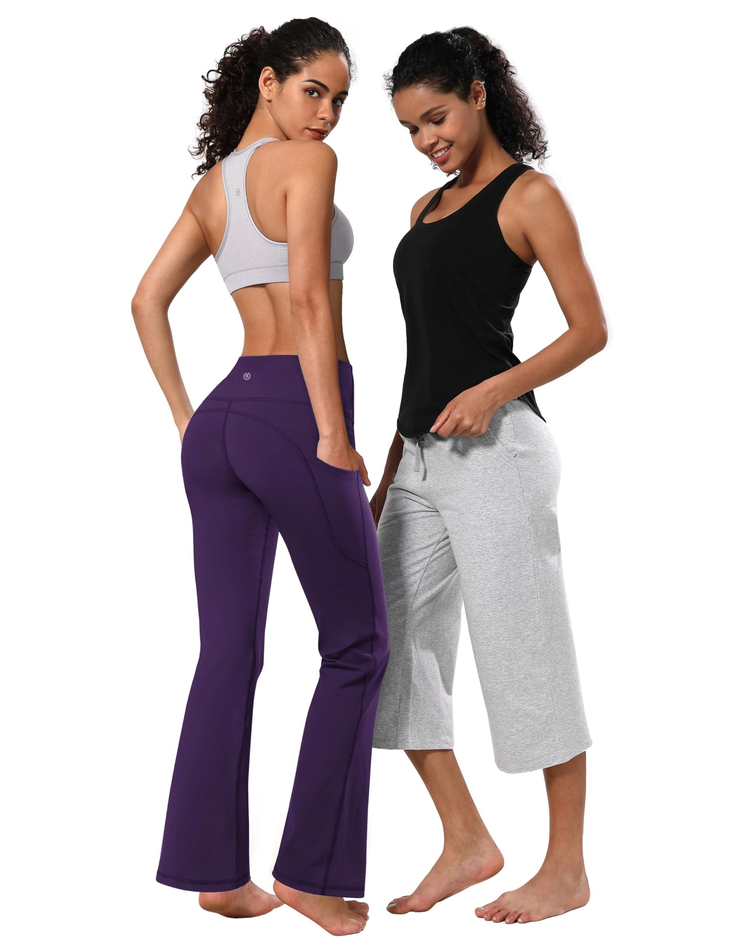 BUBBLELIME 29"/31"/33"/35" 4 Styles Women's Bootcut Yoga Pants Tummy Control - Side Pockets_Darkpurple S_35" Inseam