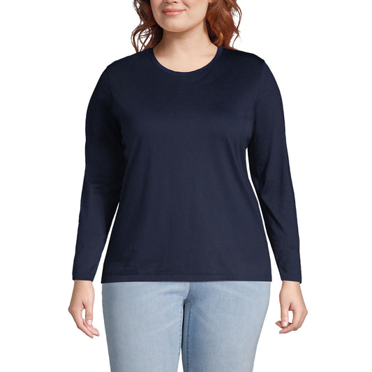 Lands' End Womens Long Sleeve Relaxed Supima Cotton Crew Neck T Shirt Radiant Navy Tall X-Large