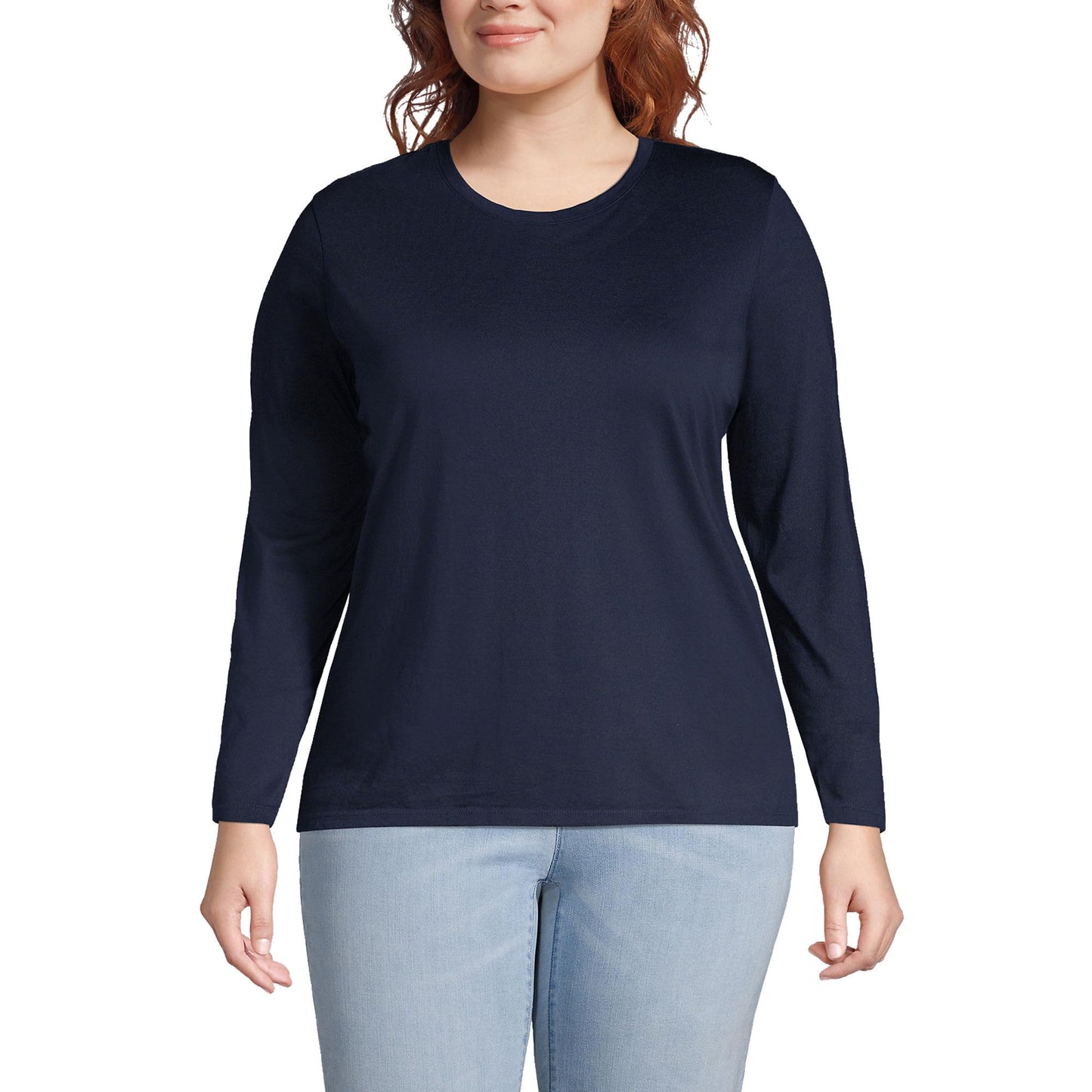 Lands' End Womens Long Sleeve Relaxed Supima Cotton Crew Neck T Shirt Radiant Navy Tall Medium