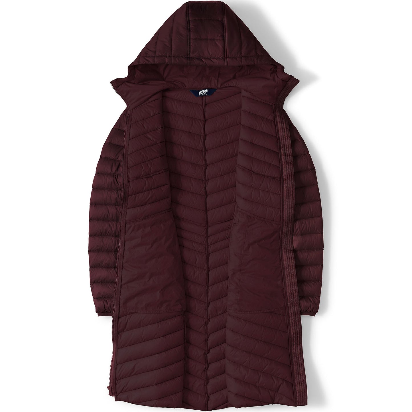 Lands' End Womens Packable Chevron Wanderweight Down Coat Lush Burgundy Tall Large
