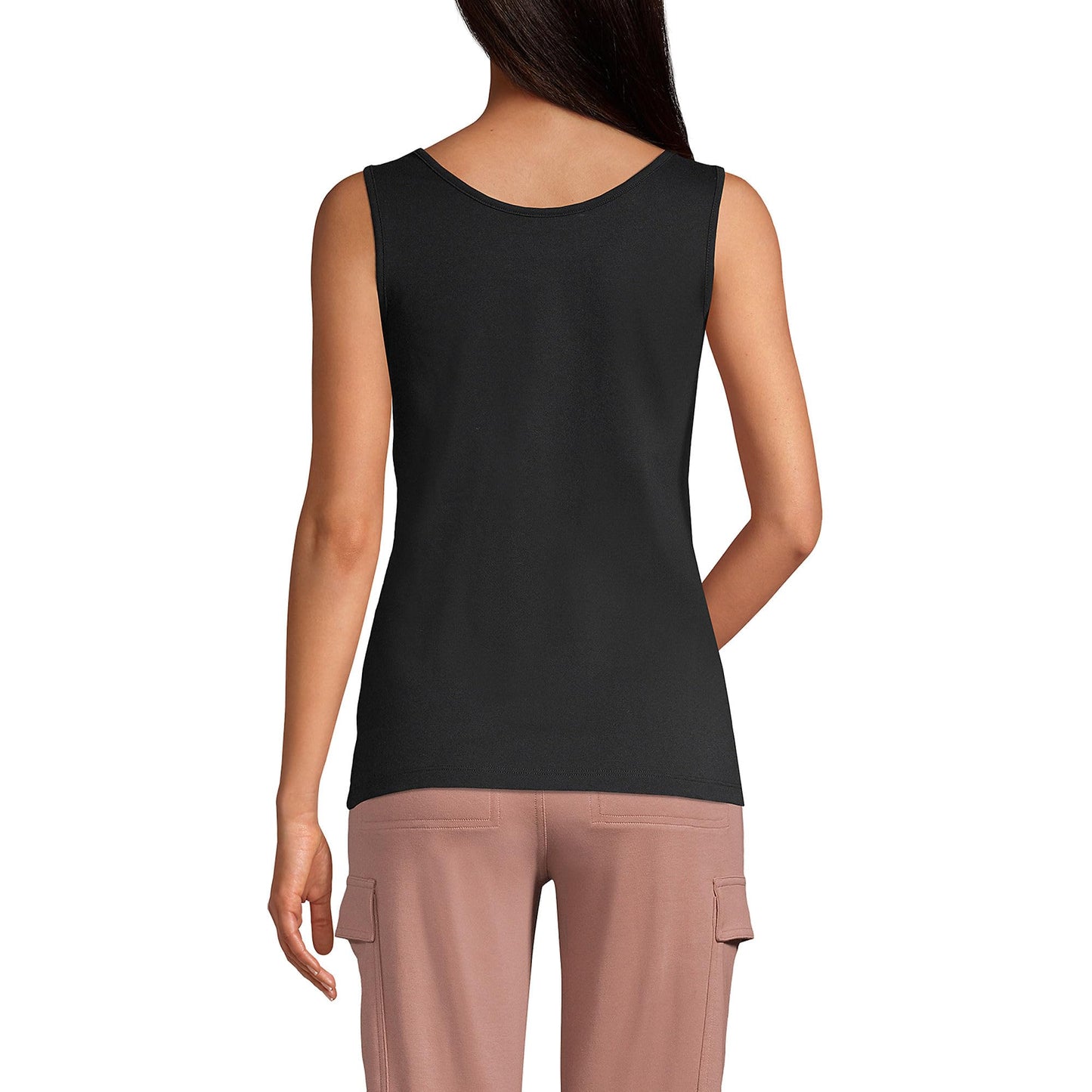 Lands' End Womens Cotton Tank Top Black Tall Large