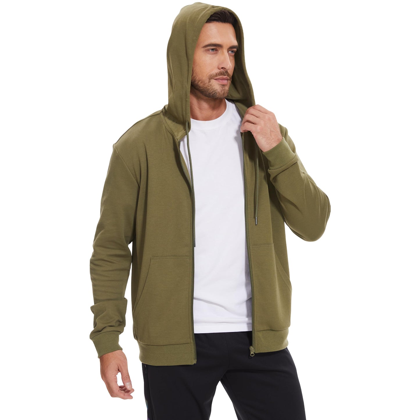 LETAOTAO Lightweight Hoodie Men Zip Up Hooded Sweatshirt Thin Slim Fit Jacket Available in Regular & Tall Sizes（Green，Tall-M）