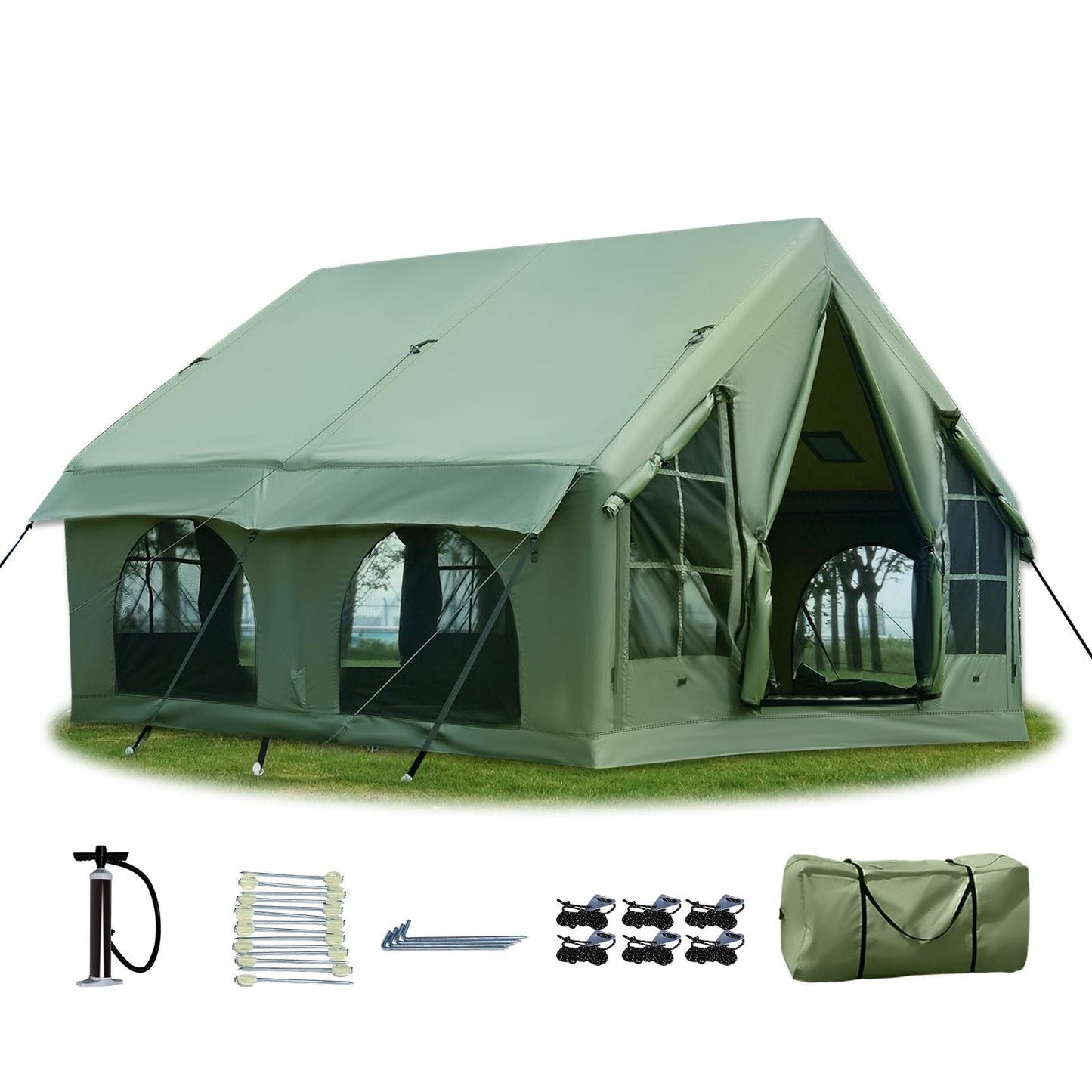 KNUO 2025 Upgraded Waterproof Inflatable Camping Tent for 5-8 People, Large Blow-Up Air Tent, No Assembly Needed Luxury Glamping House, 10x10ft Oxford Fabric