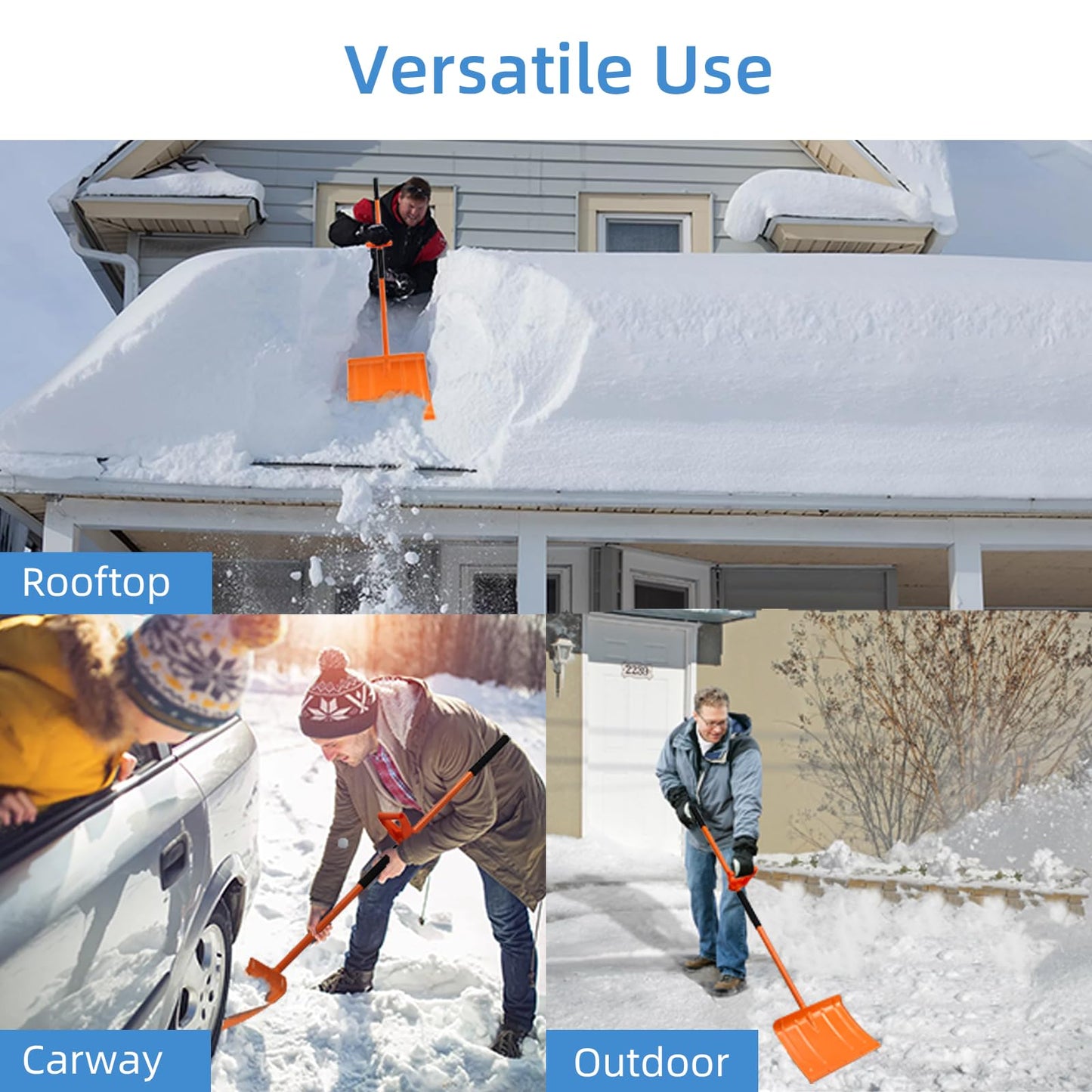 Heavy Duty Snow Shovel for Driveway 67 Inch Snow Shovel with Ergonomic Labor-Saving Handle Tool, Snow Removal with Large Scoop Shovel for Outdoor Car Yard, Orange