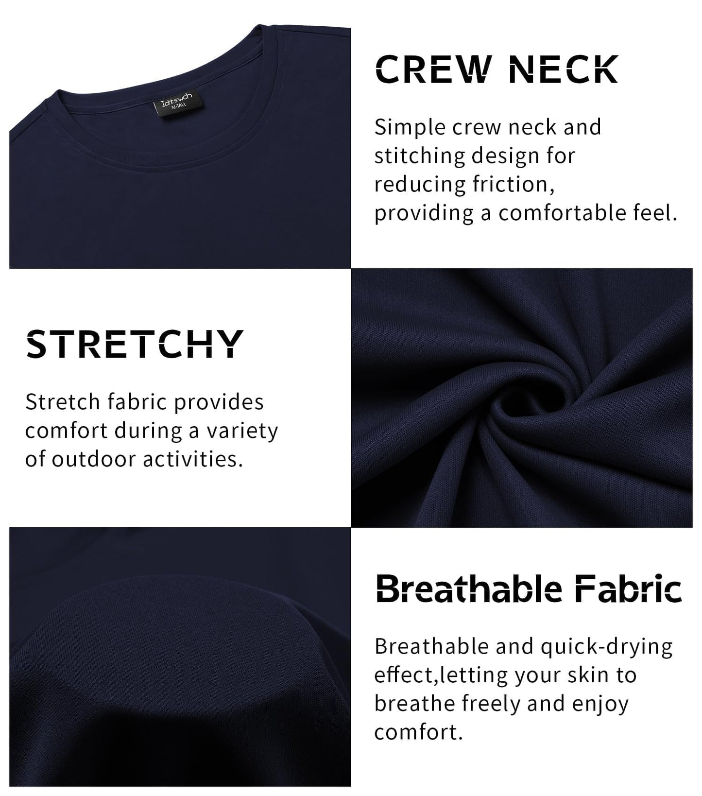 Idtswch Men's Tall T-Shirt Rash Guard UPF 50+ T-Shirt Quick Dry Swim Water Top Tee Short Sleeve Athletic Shirts Navy-L