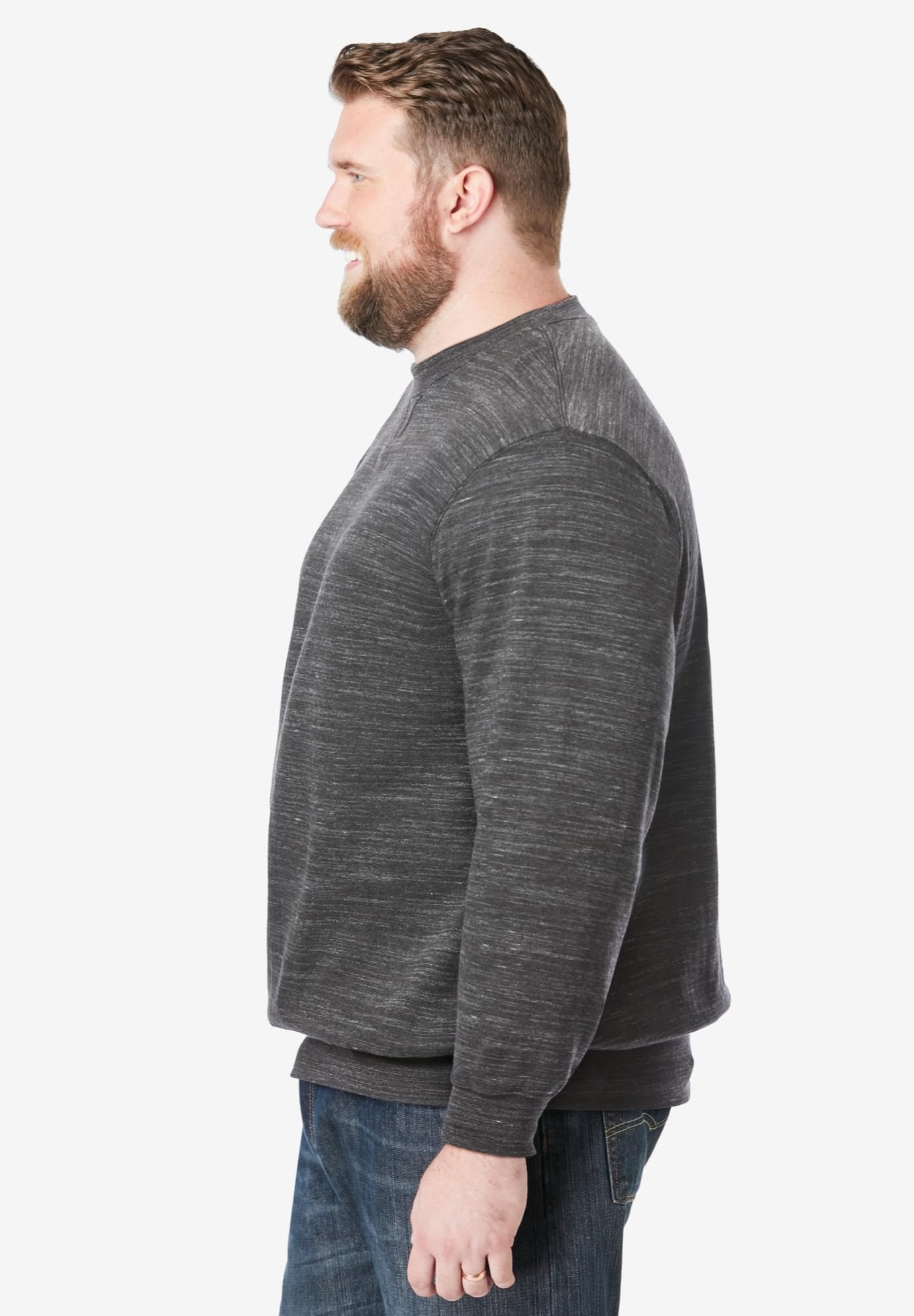 KingSize Men's Big & Tall Fleece Crewneck Sweatshirt - 5XL, Black White Marl