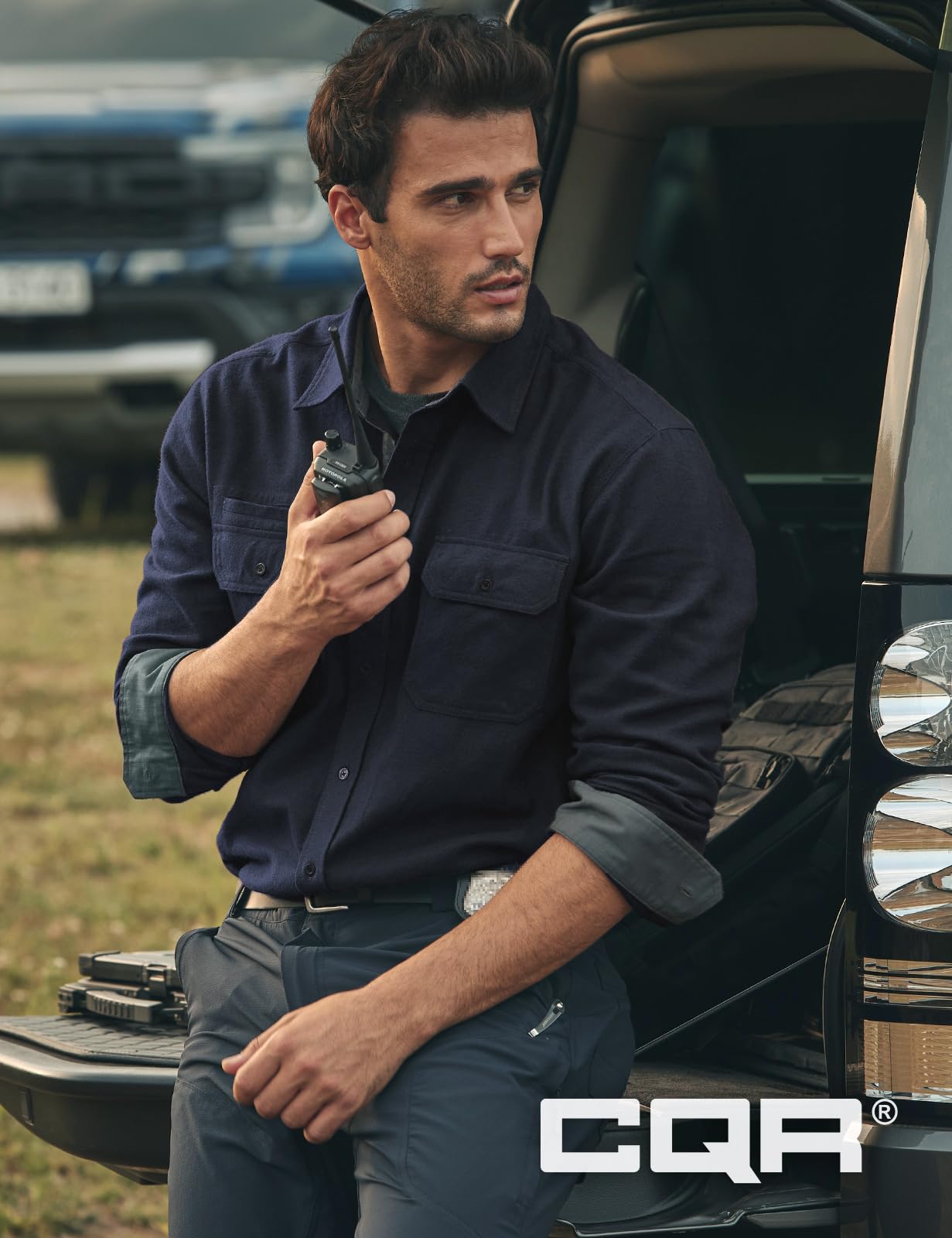 CQR Men's Flannel Button Down Shirts, Soft Cotton Plaid Long Sleeve Tactical Work Shirt, Warm Outdoor Essential with Pocket, Stealth Navy, XX-Large Tall